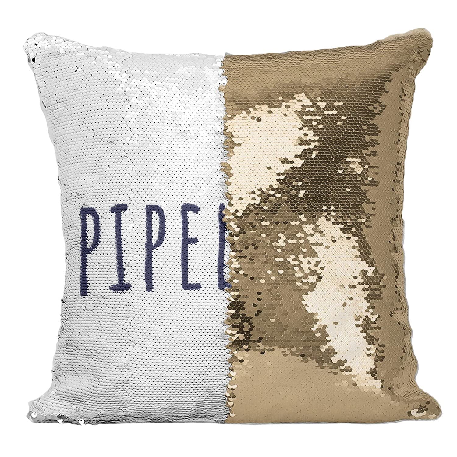 Coussin paillettes doré Pipelette : housse de coussin sequin rigolote