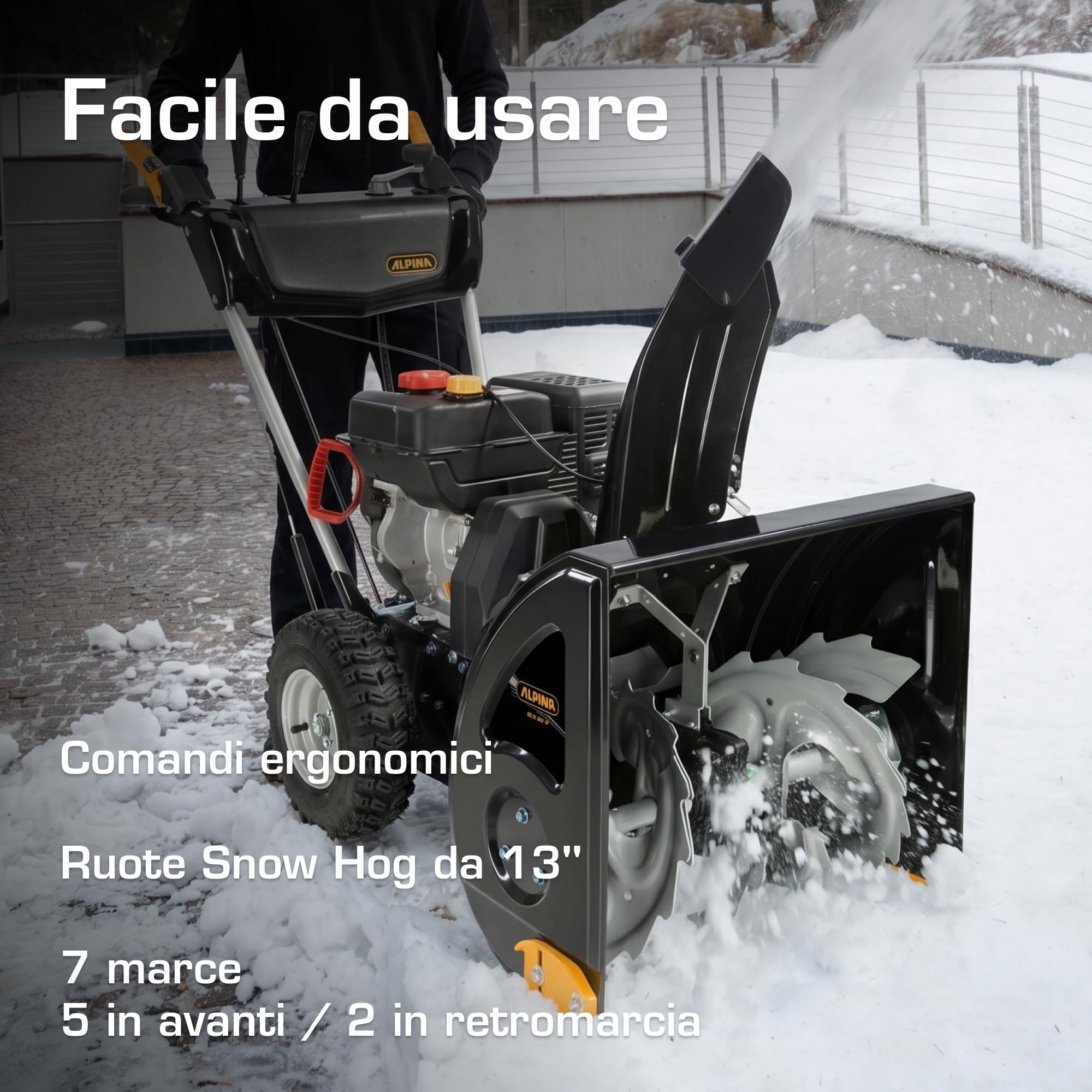 Alpina AS 56 P Spazzaneve a Scoppio, 212 cc, 56 cm – Sistema Doppio Stadio, 5 Marce Avanzamento + 2 Retromarcia – Per Vialetti e Aree Medio-Grandi