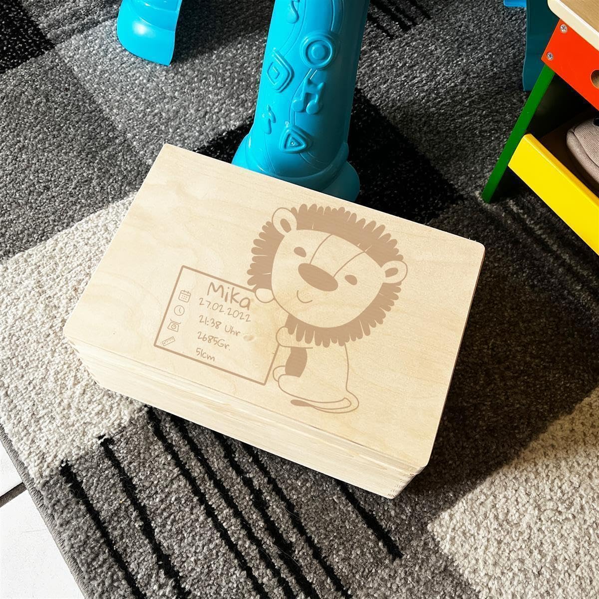 Scatola dei ricordi personalizzata per neonati e bambini con incisione leone, scatola in legno per bei ricordi, 40 x 30 x 23 cm