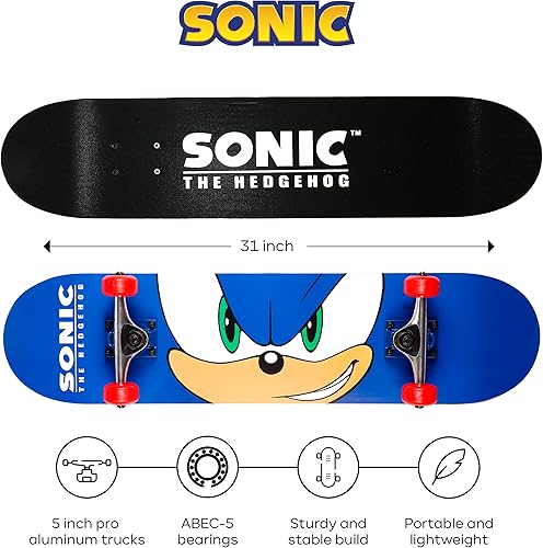 Miniatura 2 de Sakar Sonic The Hedgehog - Patineta con cinta de agarre gráfica. Ideal para niños y adolescentes, patineta Cruiser con rodamientos ABEC 5, cubierta