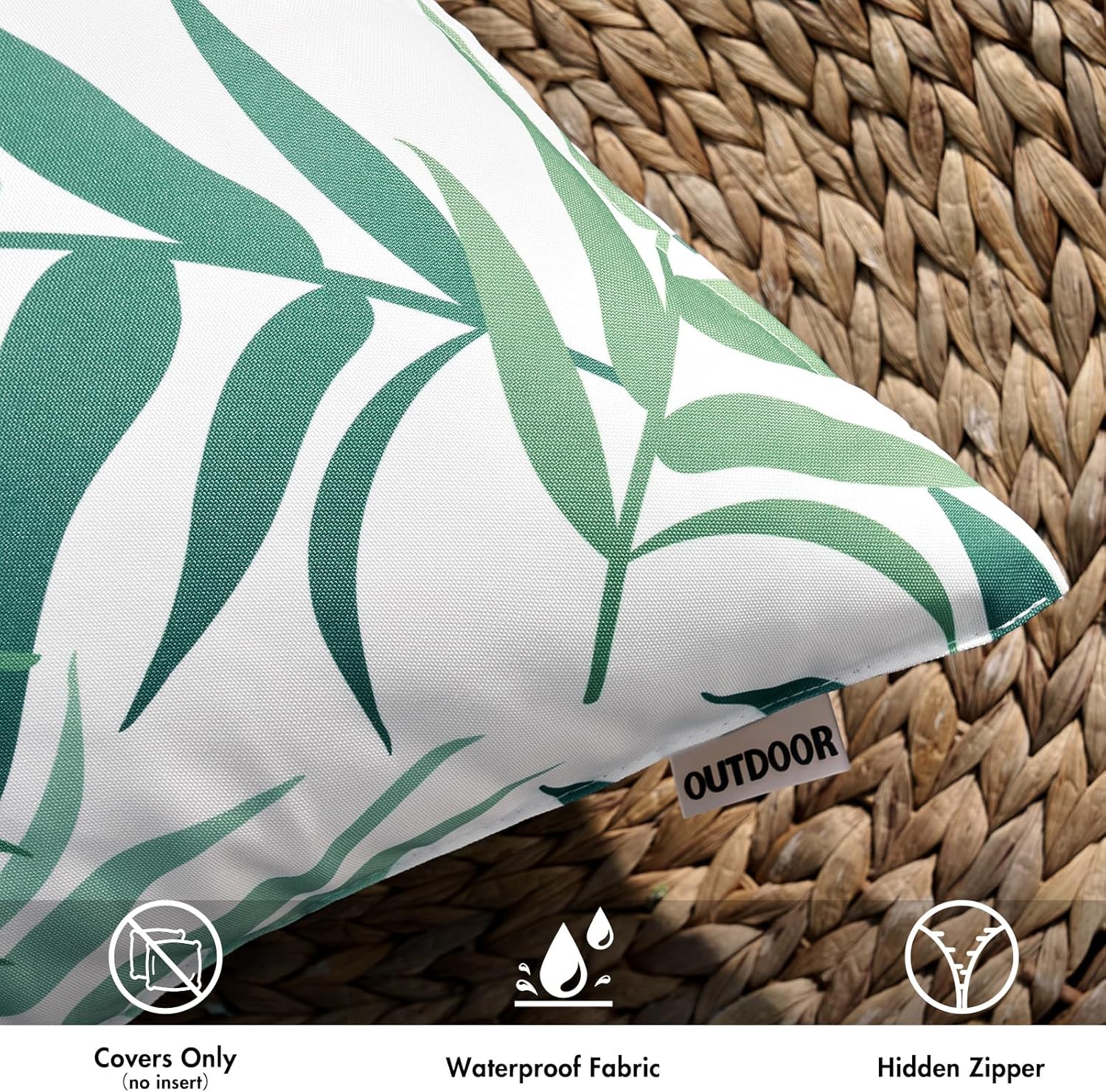 MIULEE Pack of 2 Decorative Outdoor Waterproof Throw Pillow Covers Patio Pillow Cases Natural Leaves Pattern Spring Square Cushion Shams Shell for Garden Balcony Couch 20x20 Inch, Sage Green