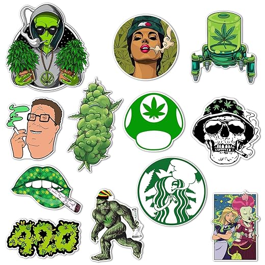 GTOTd Weed Funny Fridge Magnet（12 Pack） Green Stoner 420 Decor Accessories Cruise Door Decorations Magnetic Bumper Cabinets Stickers Decals Flexible Reusable Vinyl