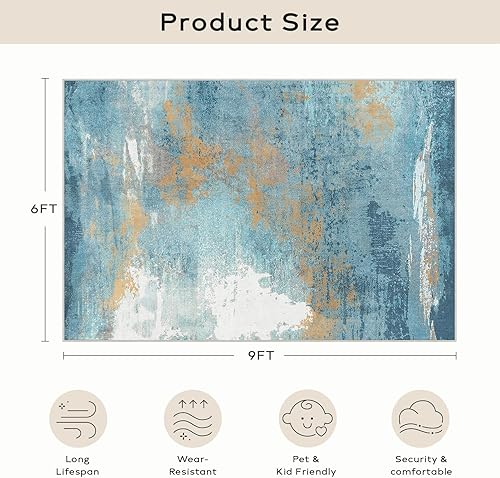 Miniatura 387 de Ashler - Alfombras bohemias vintage de 5 x 8 pies para sala de estar, lavables a máquina con parte trasera antideslizante, alfombra para interiores