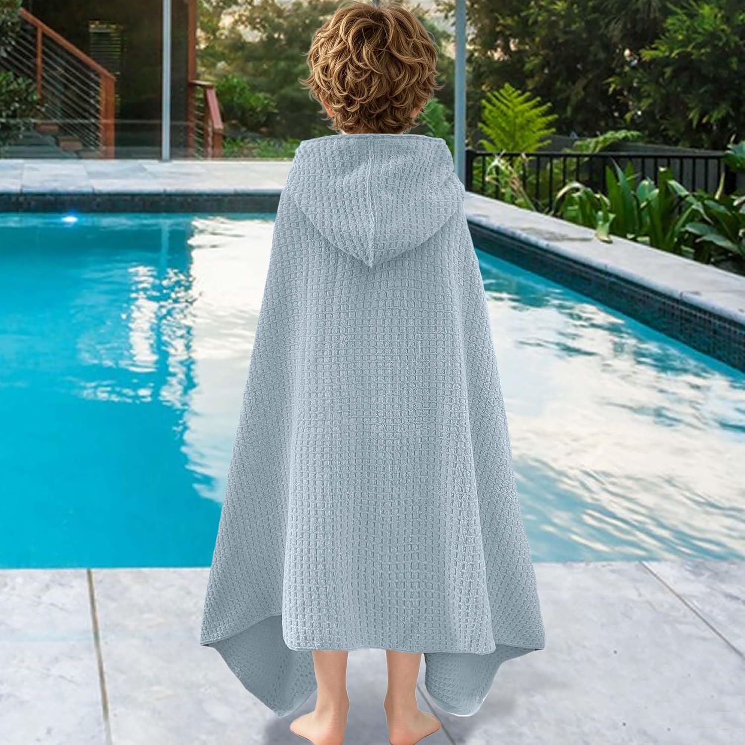  Kids Hooded Bath Towel, 6-10 Years,Grey Blue Waffle | Unique Waffle Weave Surface, Dense Fabric, Powerful Absorbency for Multi Scenes thumbnail