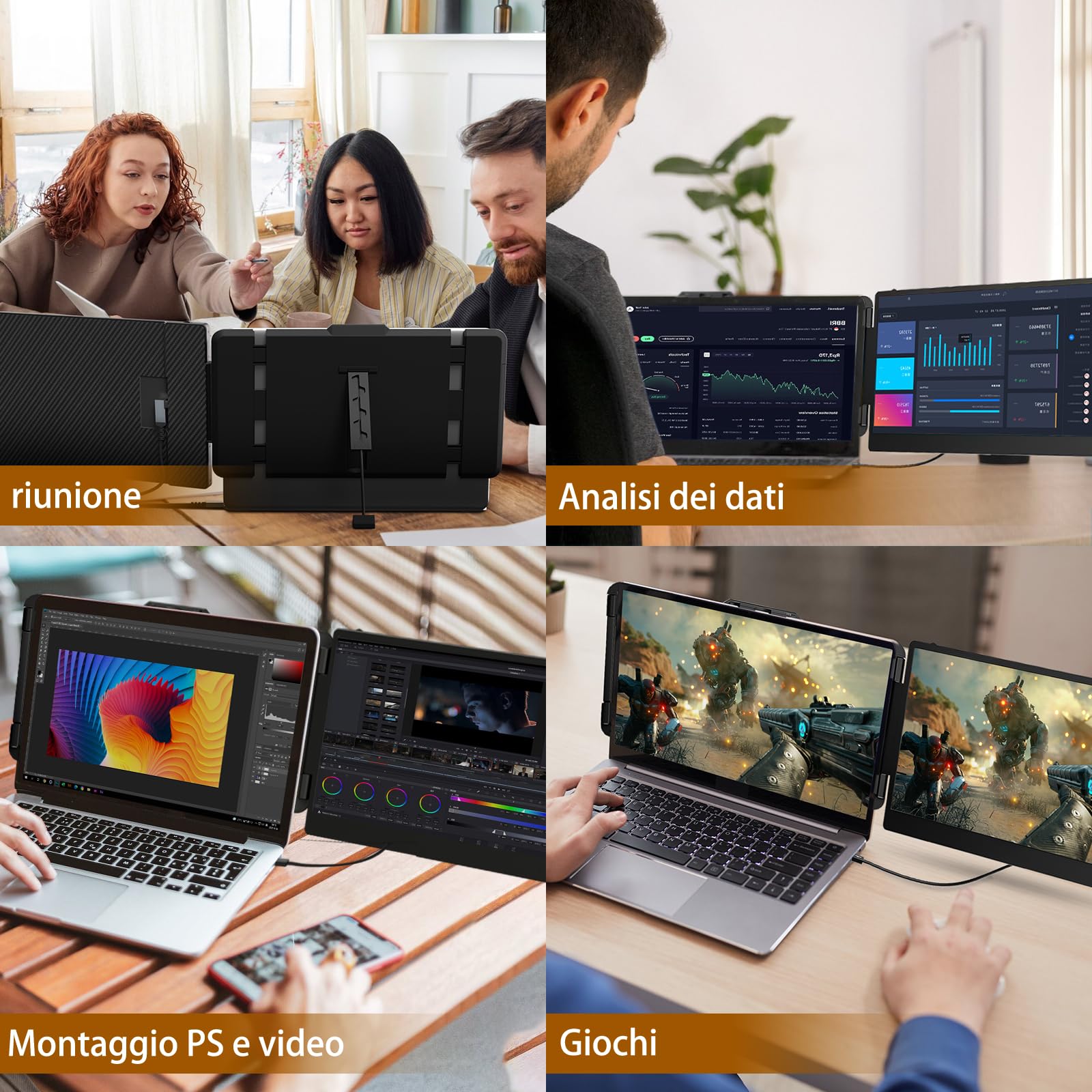 Doppio Schermo PC Portatile - Portable Monitor 14" FHD 1080P IPS Estensione Schermo PC Portatile per 13,3"-17" Mac, Wins, Chrome