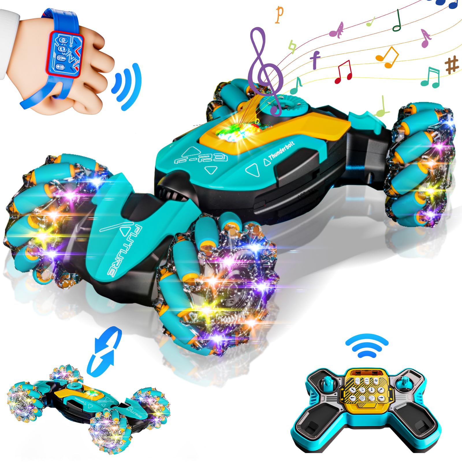 Gesture Sensing RC Stunt Car,​Remote Control Car Toys for Ages 5-13,4WD All-Terrain with 360° Flips & LED Music Show,3-6 Year Old Boy Birthday Gift,Indoor/Outdoor Play & Gifts for Boys Toys Age 8-10