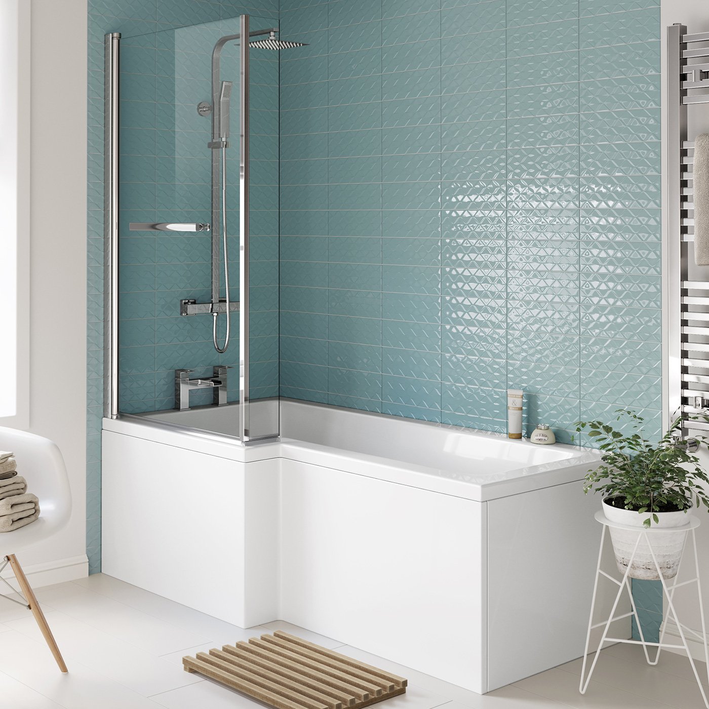 1700mm Left L Shape Shower Bath Acrylic Bathtub Screen Panel Bathroom Set