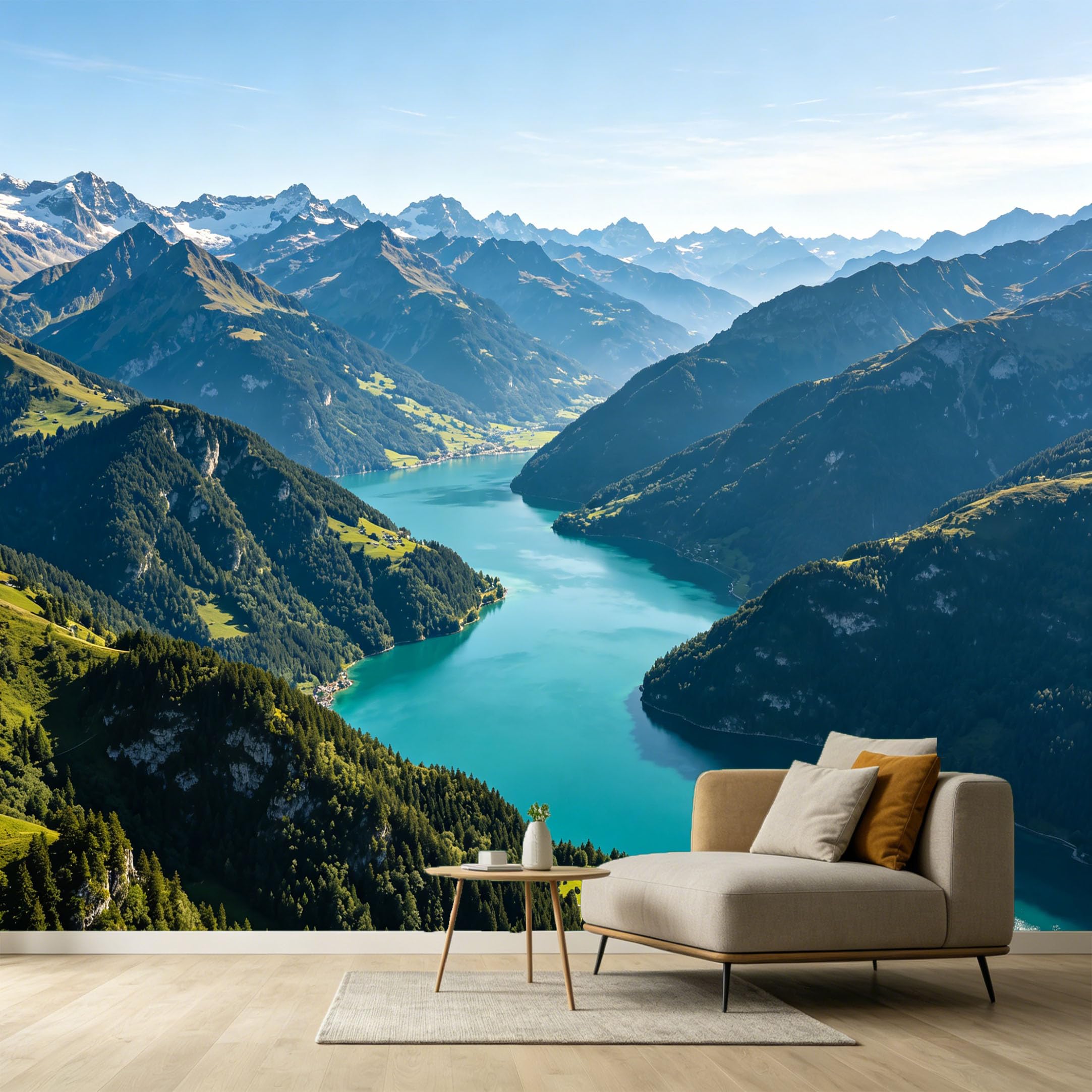 Custom Size Wall Murals Alpine Lake Landscape Mountain View Panoramic Nature Scenery SelfAdhesive Wall Fabric Removable Large Wallpaper for Photo Living Room