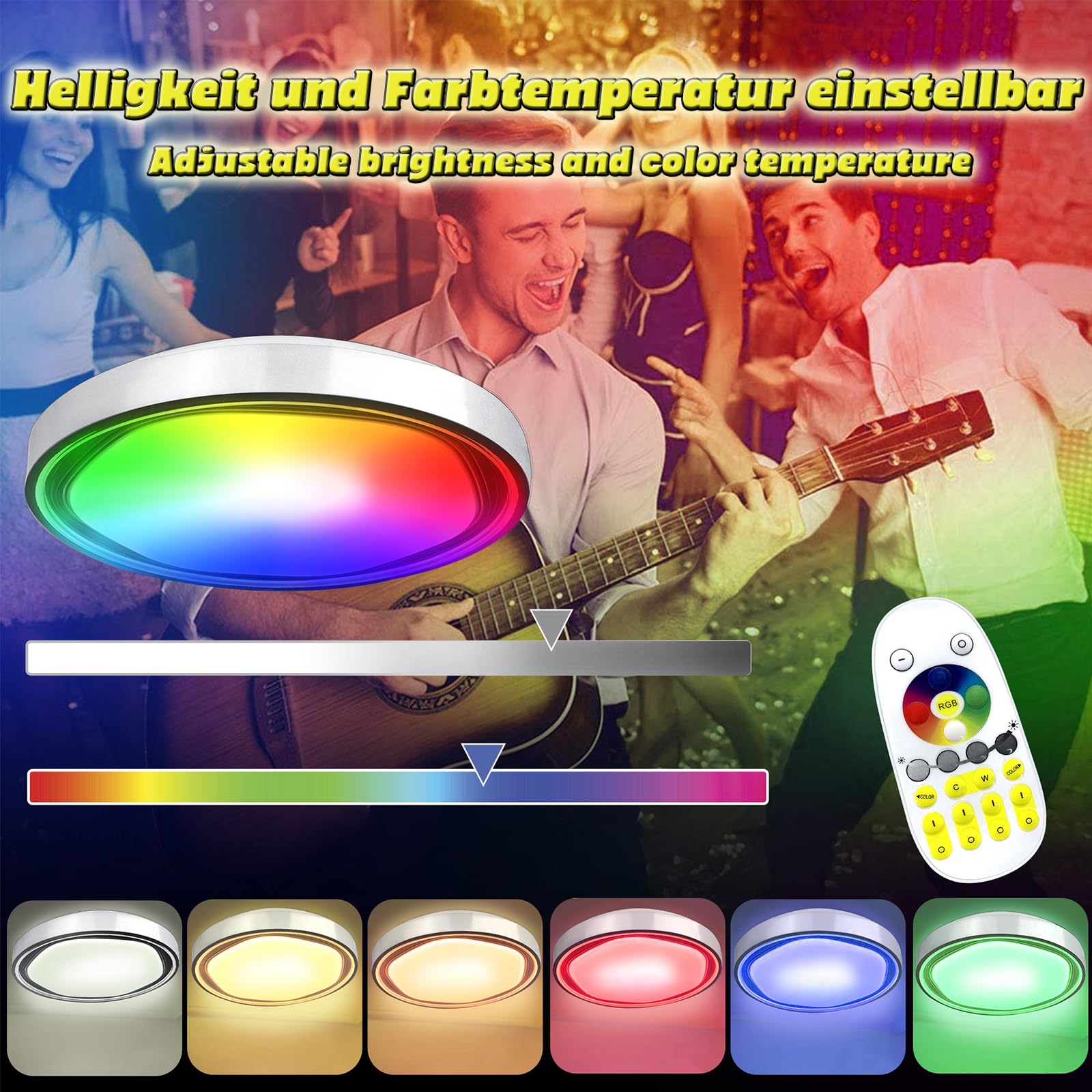 LARS360 Plafoniera a LED Dimmerabile RGB Cambio Colore 60W Lampada da Soffitto Lampada da Parete con Telecomando IP44 Impermeabile per Soggiorno Camera da Letto Ufficio Cucina Ingresso