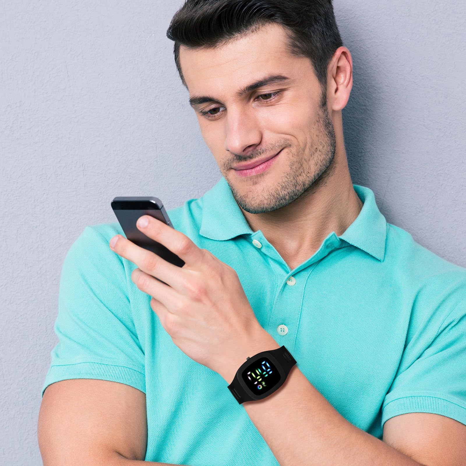 JewelryWe Zegarek dziecięcy silikonowy zegarek cyfrowy dla dzieci – 7 szt., kwadratowy, cyfrowy zegarek na rękę, silikonowy, gumowy, prostokątny, zegarek sportowy z kalendarzem i stoperem, dla