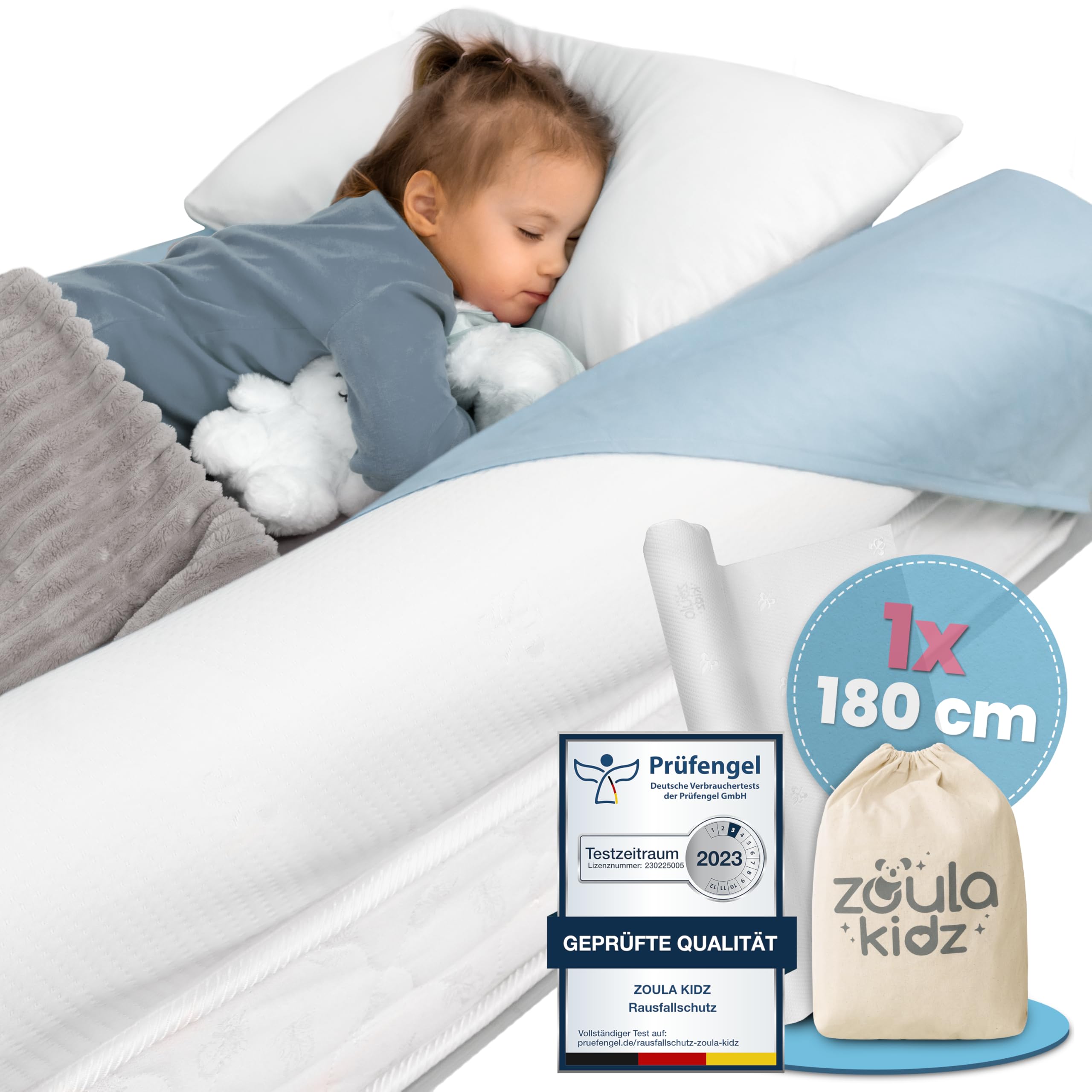 zoula kidz® aufblasbarer Rausfallschutz Bett Reise - OEKO-TEX® Stoffbezug - alle Betten - Bettschutzgitter Kinderbett Elternbett 120-200 cm Bettgitter - Rausfallschutz Boxspringbett - BPA-frei geprüft