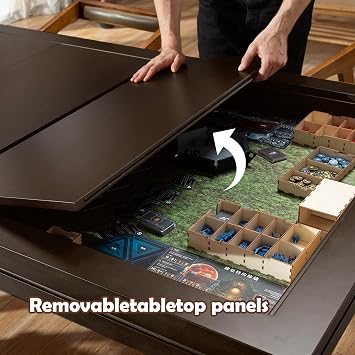 Solid Wood Board Game Table with Removable Table Top for 46 Players,Gaming Table and Dining Includes Play Mat and Detachable Cup Holders with 55 x 31 Play Area (Black Walnut)