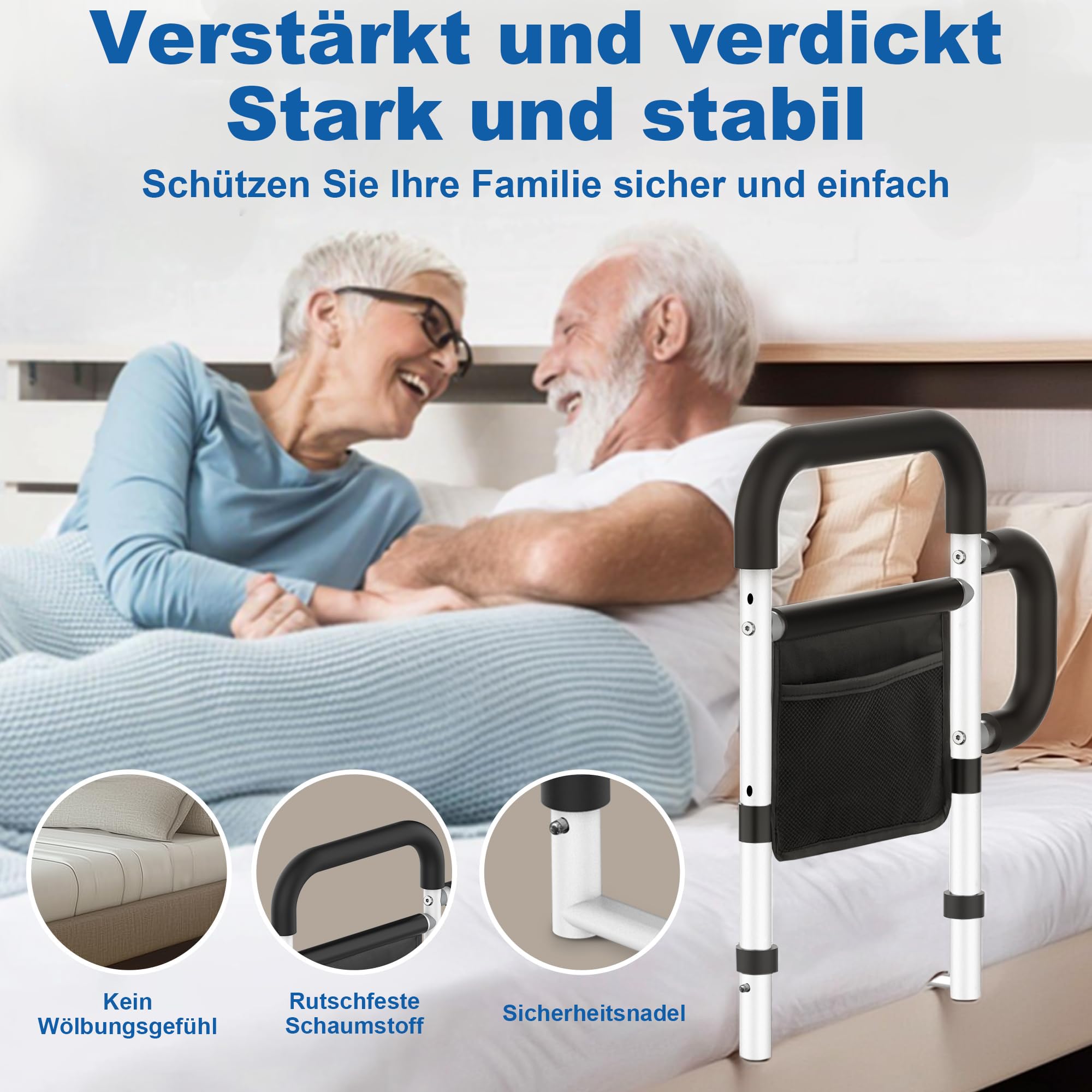 Aufstehhilfe Bett,Haltegriffe für Senioren,Bett Einstiegshilfe Höhenverstellbar 160kg,Abnehmbare Armlehnen & Sicherheitsgurte für alle Arten von Betten | Mit Sturzprophylaxe+Aufbewahrungstasche