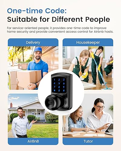 Miniatura 6 de Hidalife Cerradura de puerta de entrada sin llave con código, cerradura de puerta con teclado con asa, cerradura digital de pantalla táctil con Mate