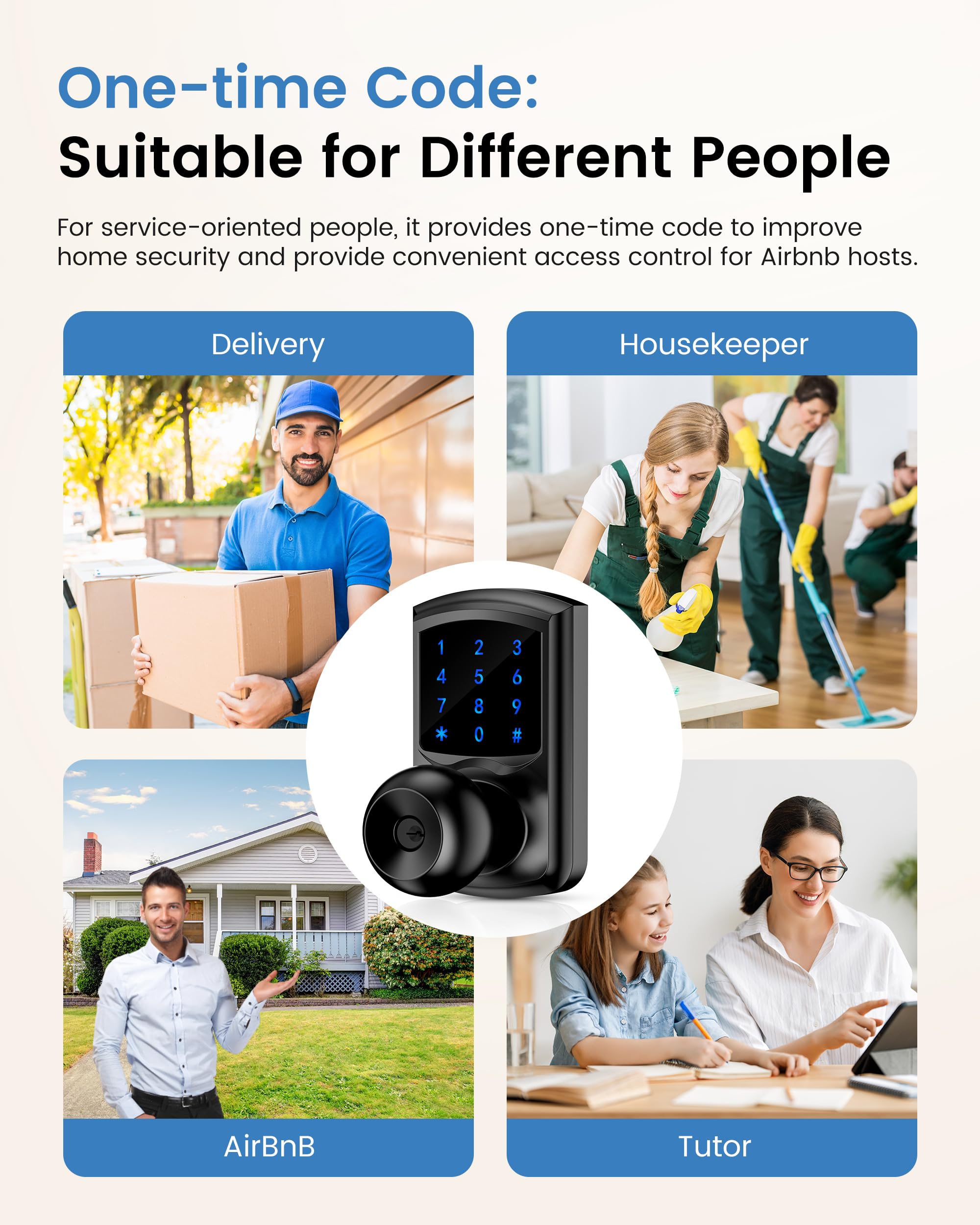 Hidalife Serratura per porta d'ingresso senza chiave, manopola con maniglia, serrature intelligenti per porta d'ingresso, garage camera da letto casa, touchscreen, one-slide per modalità passaggio,