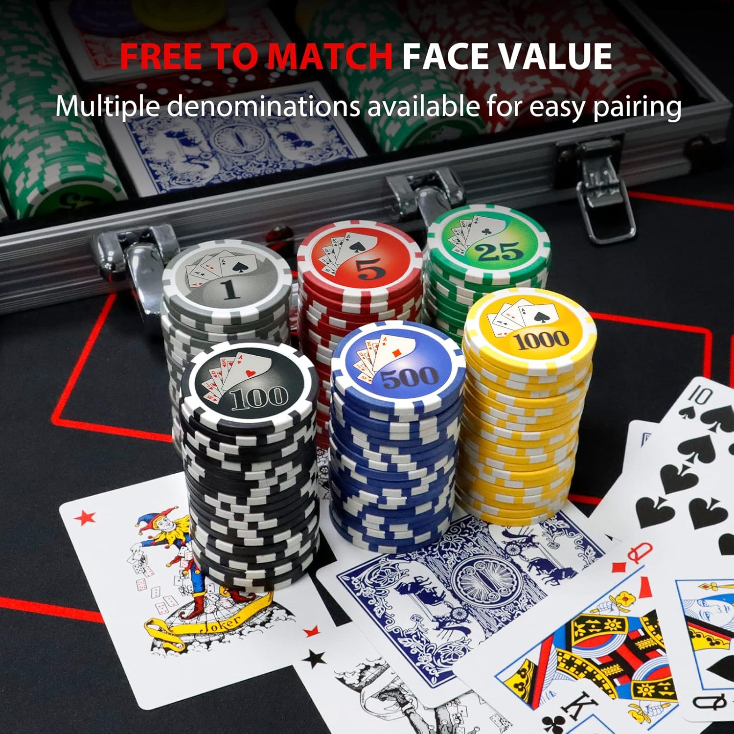 Boyzhood Poker Chips with Numbers,500PCS Poker Chip Set with Aluminum Travel Case,11.5 Gram Poker Set for Texas Holdem and Blackjack Gambling.