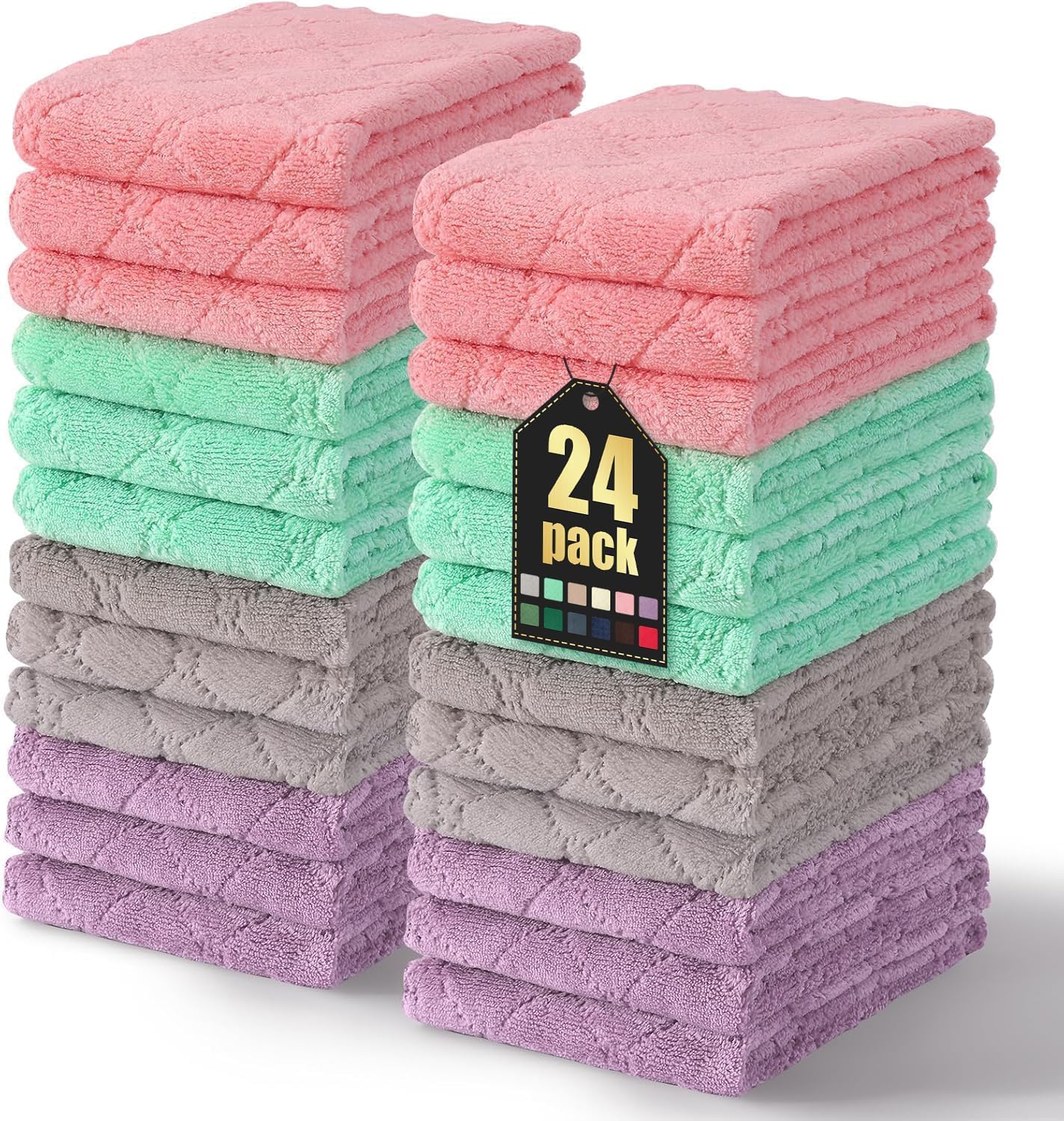 Homaxy Confezione da 24 strofinacci per cucina (25 x 50 cm, multicolore), super morbidi e assorbenti, in velluto di corallo, per lavare i piatti, panno in microfibra antiaderente ad asciugatura rapida