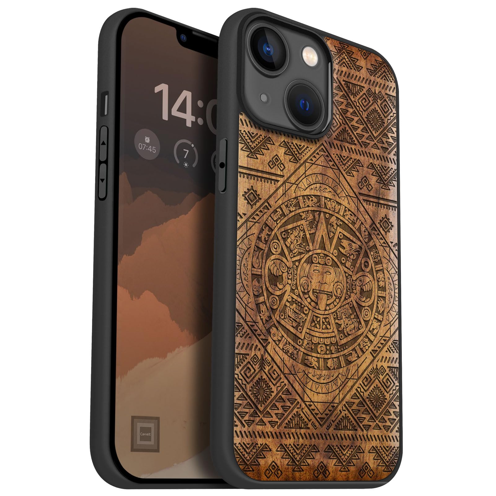 Carveit Magnetic Wood Case for iPhone 14 Case [Natural Wood & Black Soft TPU] Unique & Classy Wooden Shockproof Protective Cover Compatible with