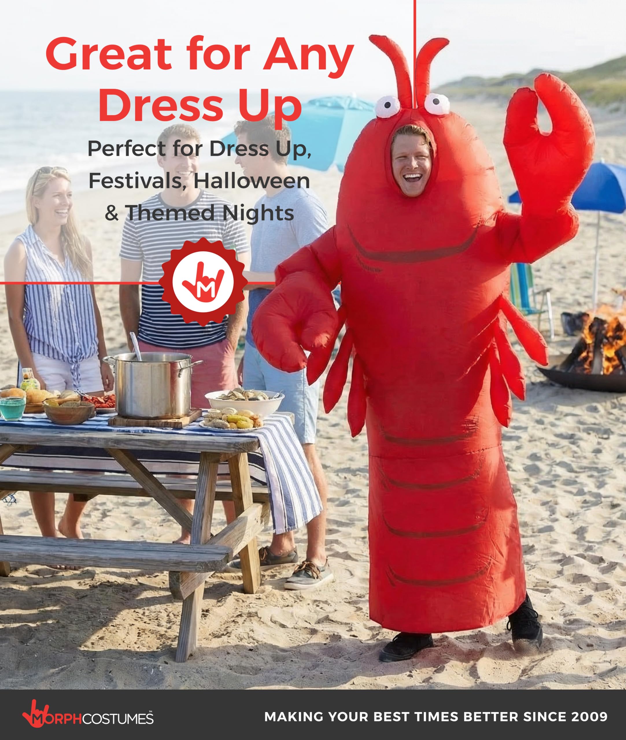 Morph Aufblasbares Hummer Kostüm für Erwachsene, lustiges Lobster Meeresbewohner Karneval Fasching Halloween Kostüm – Tierkostüm für Erwachsene