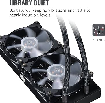 Cooler Master MasterLiquid LC240E RGB Close-Loop AIO CPU Liquid Cooler, 240mm Radiator, Dual Chamber RGB Pump, Dual MF120R RGB Fans, RGB Lighting for AMD Ryzen/Intel LGA1151
