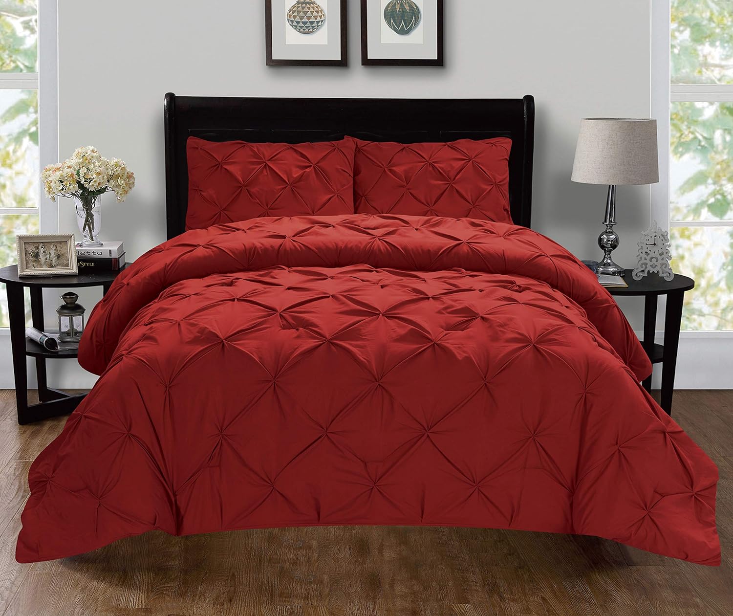 Elegant Comfort Luxury Super-Soft Coziest 1500 Thread Count 3-Piece Pintuck Design Duvet Cover Set, (Insert Comforter Protector) Wrinkle-Free, Full/Queen, Burgundy
