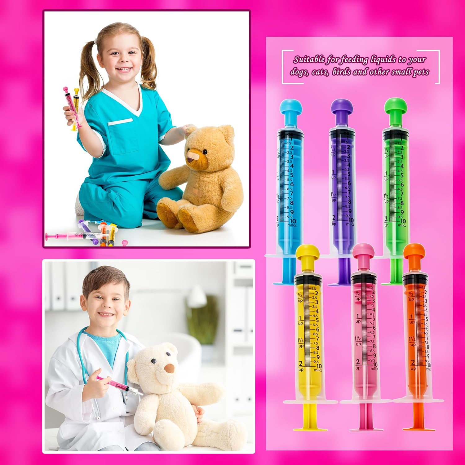 120 Pieces 10ml Plastic Syringe with Cap Oral Syringe Without Needle Colored Liquid Measuring Dispensing Tools Individually Sealed for Feeding, 6 Colors