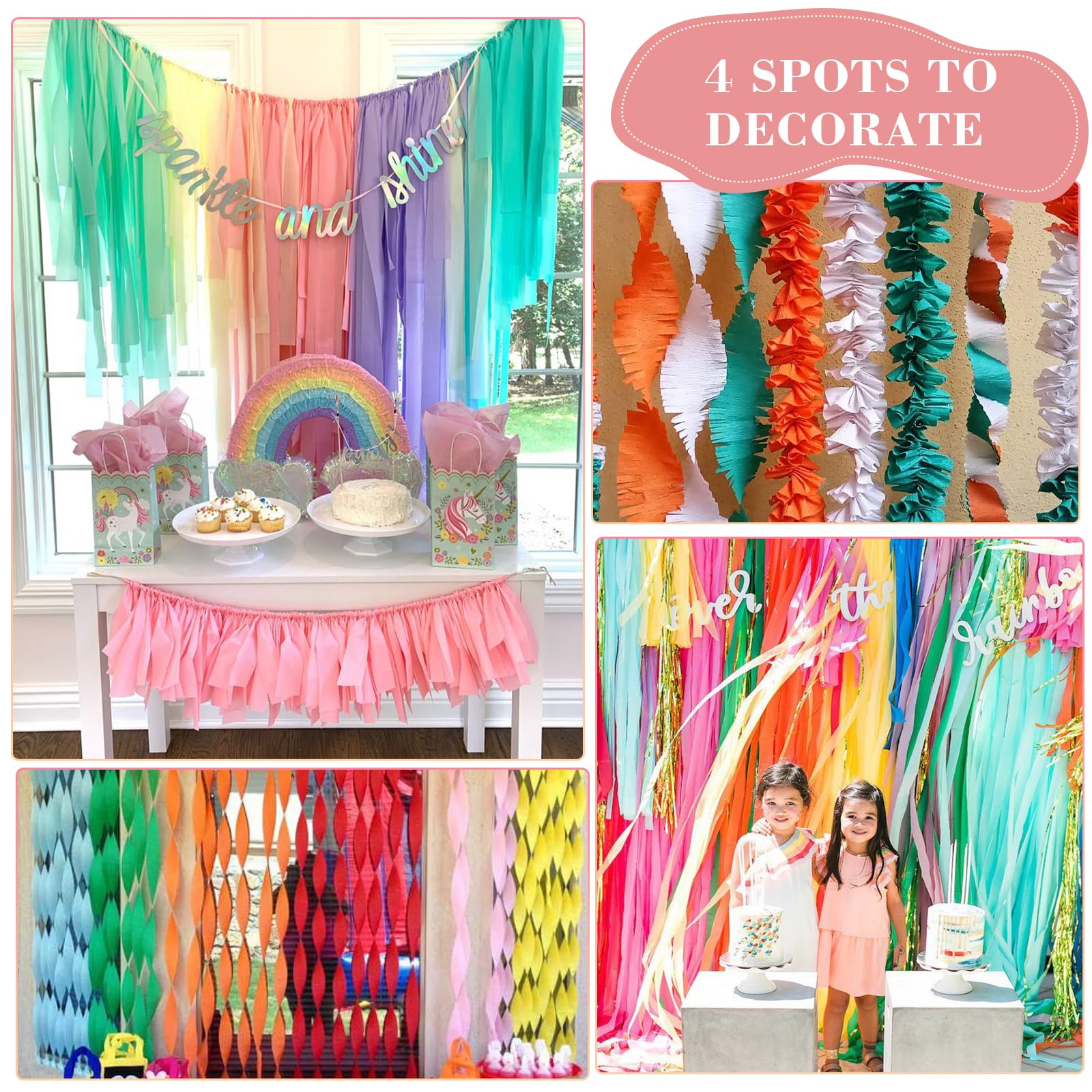 Serpentinas de papel crepé naranja, 4 rollos de 328 pies, paquete de serpentinas de fiesta para decoraciones de fiesta, papel crepé para cumpleaños, baby shower, decoraciones de fiesta de boda (1.8
