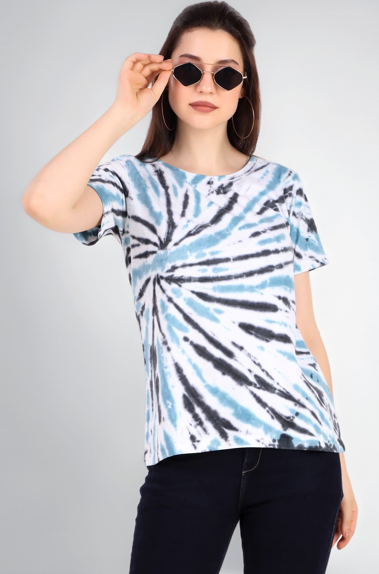 Women's Tie Dye Printed Cotton Tshirt in Ribbed Neck, Regular Fit Half Sleeves Tops for Girls Stylish (Size S - 5XL)