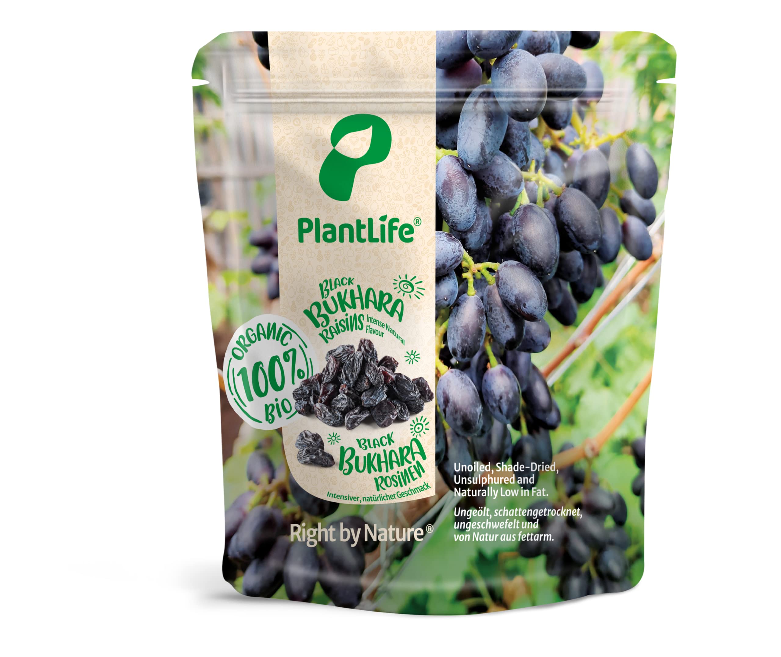 PlantLife Organic Raisins "Black Bukhara" 1kg Raw, ShadeDried