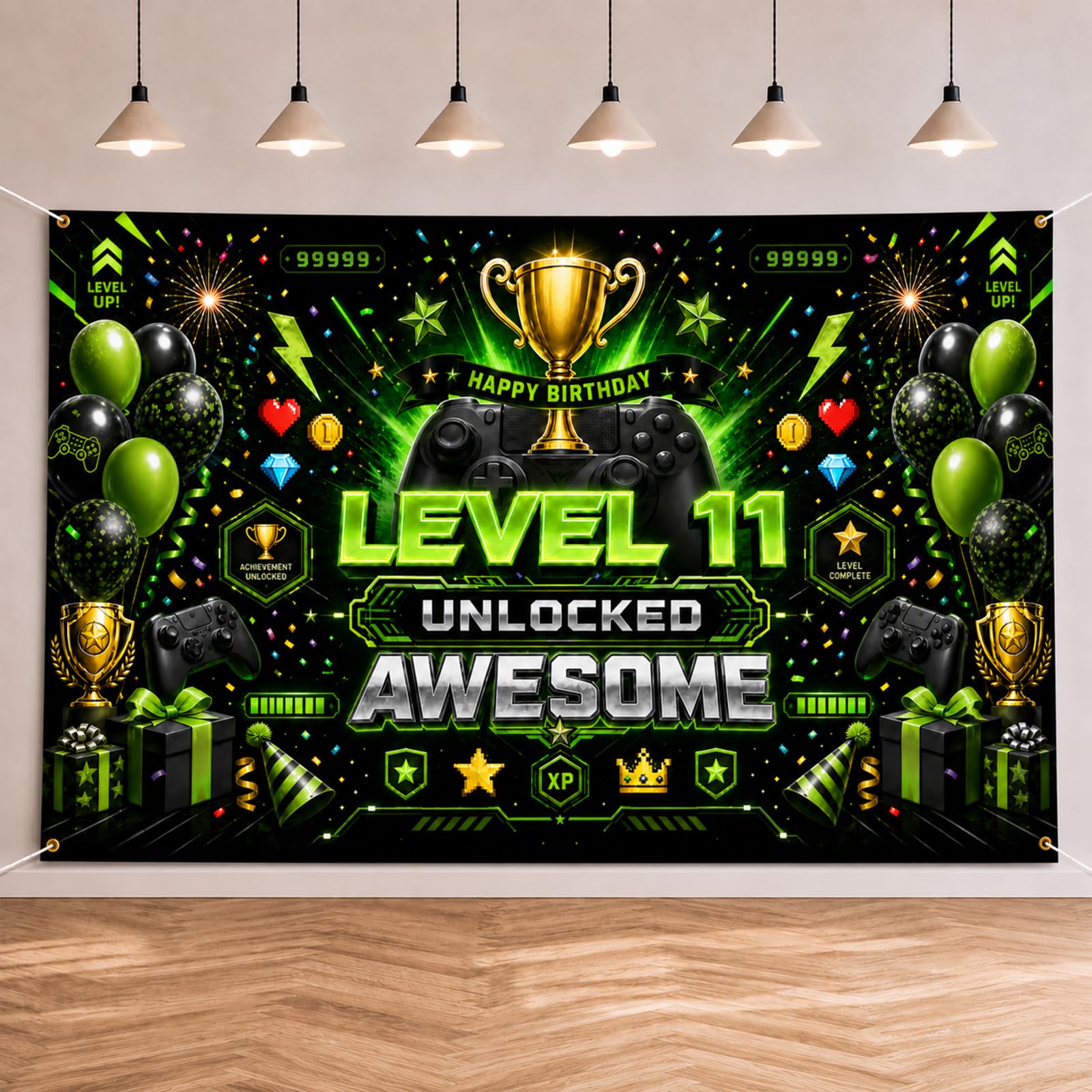 Geukmun 11th Birthday Decorations Banner Boys Gaming Backdrop 180x110cm