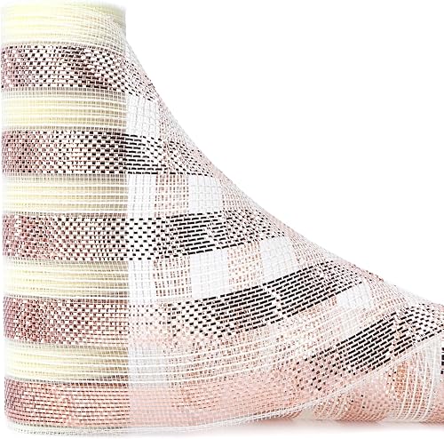 Ribbli Cinta de malla metálica de color oro rosa con lámina ancha e hilo de oro rosa, cinta de Navidad para corona de árbol de Navidad, guirnaldas