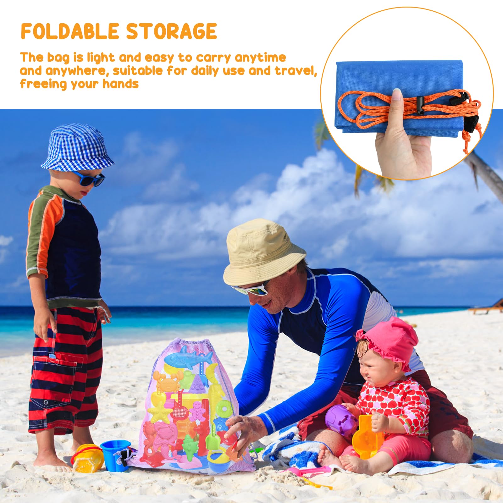 Bolsa Playa Juguetes, 3 PCS Bolsa Malla Juguetes Playa, Bolsa de playa de malla con cordón, Bolsa Playa Arena, para Viajes Familiares, Juguetes, Natación, Actividades al Aire Libre