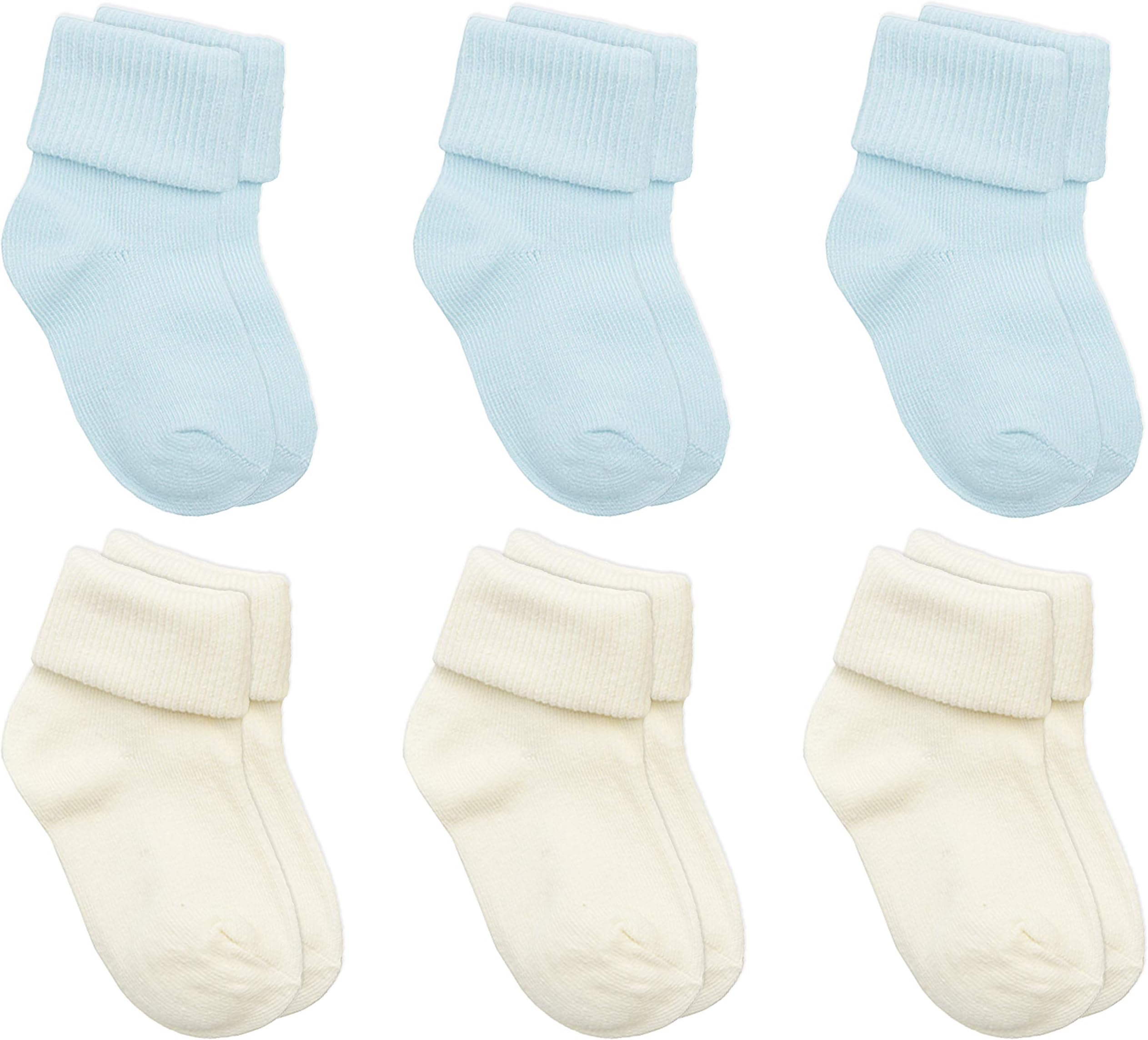 Baby Boys Turn Over Top Socks 3 6 Pairs Bundle Plain Cotton Rich Blue Cream