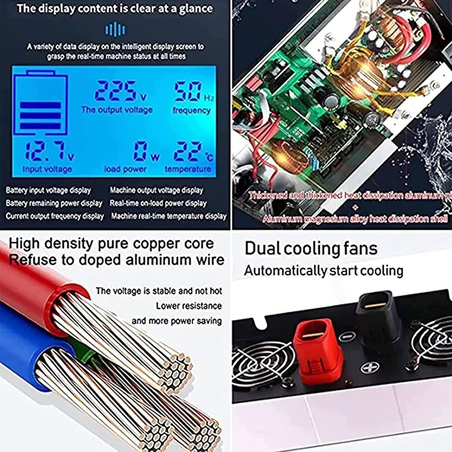 5000W-9000W hybrydowy falownik sinusoidalny DC 12V24V48V60V AC 220V Konwerter samochodowy z diodą LED na przetwornicę sinusoidalną prądu przemiennego Samochód,48V5000W