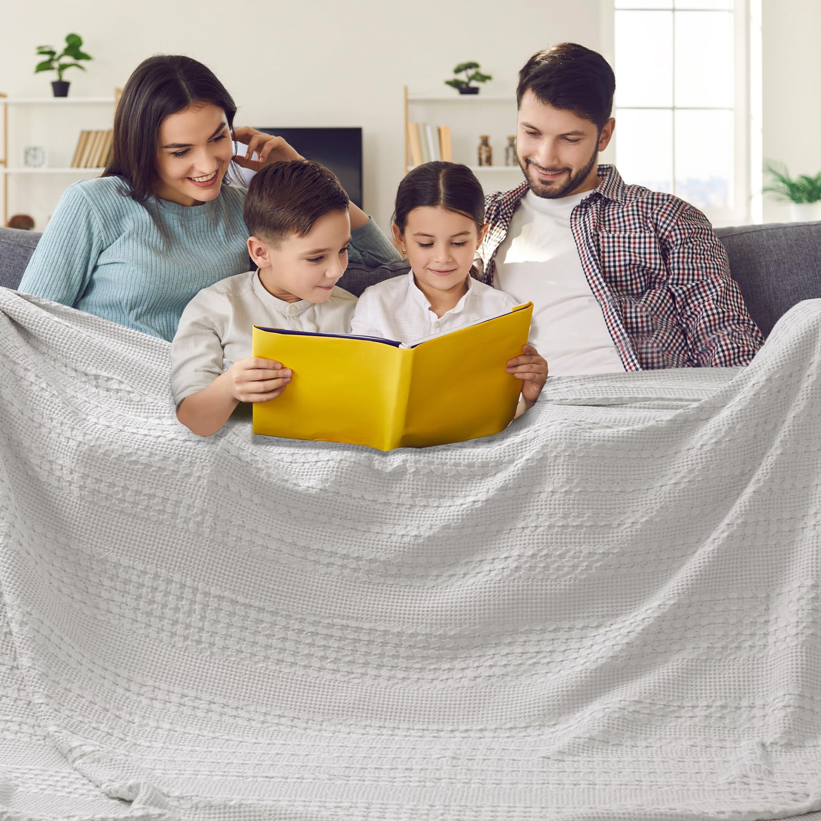 phf 100% cotton waffle blanket oversized king 120"x120", lightweight breathable extra large 10'x10' blankets for bed, giant big luxury aesthetic woven bedding for home decor, light grey