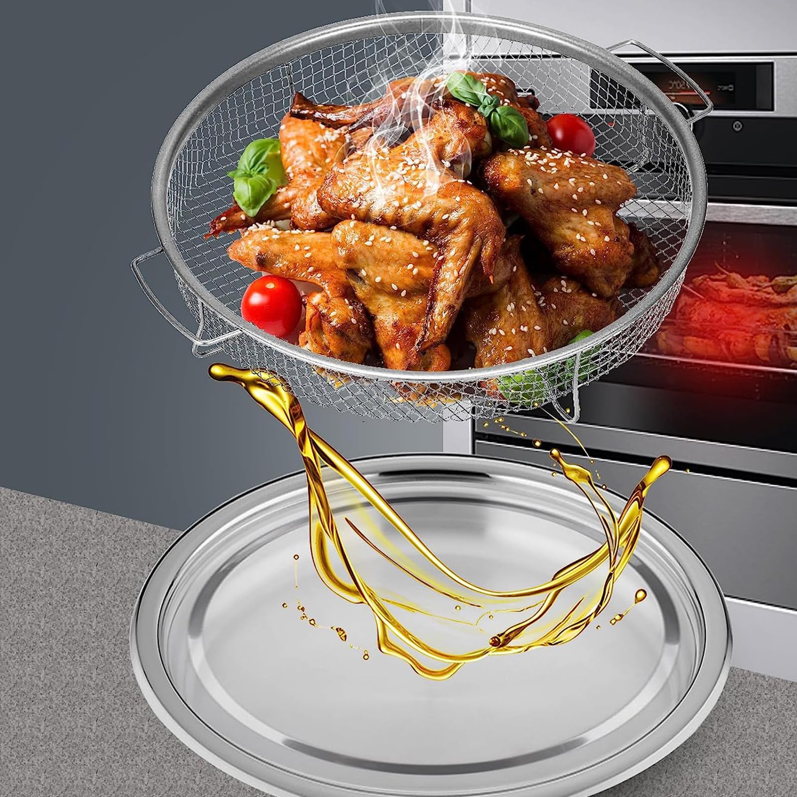 Kosz do frytkownicy powietrznej ze stali nierdzewnej, wszechstronny uchwyt do grilla i stojaki na odwadniacz do frytek, boczku, kurczaka, wielofunkcyjne urządzenie kuchenne do zdrowego gotowania