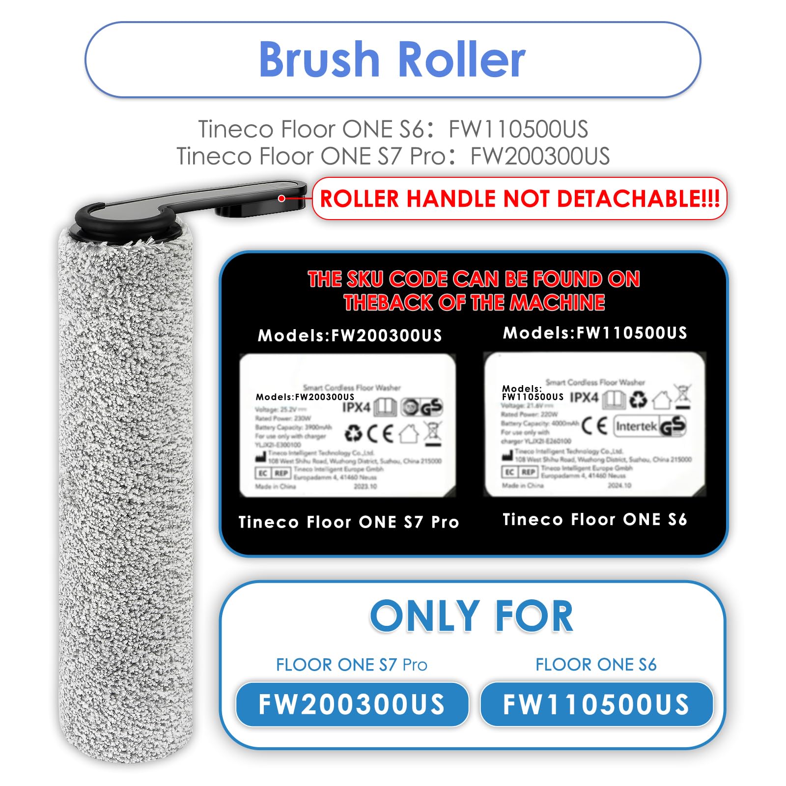 Lot 2 Rouleaux Brosses Compatibles Tineco Floor ONE S6/S7 PRO - Rechange Aspirateur Laveur Sans Fil - Nettoyage Efficace Sol Dur
