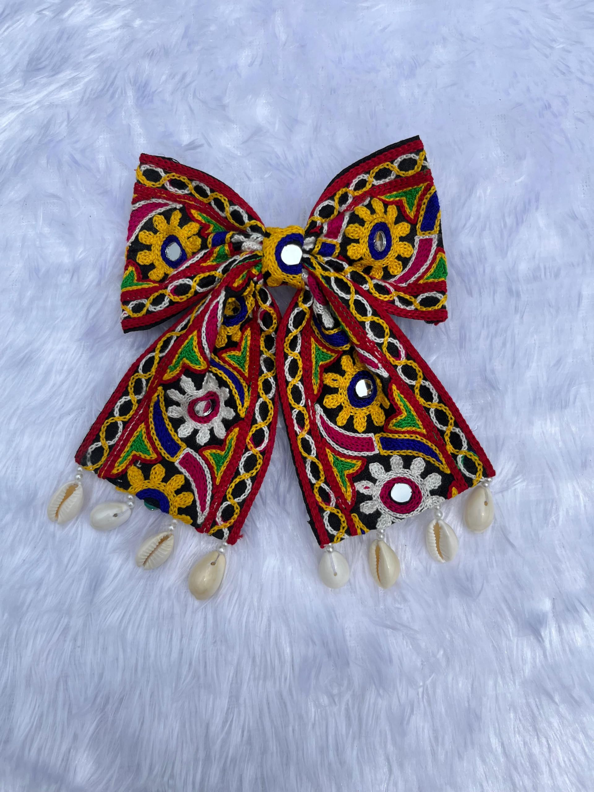 Handcrafted Embroidered Hair Bow with Tassels and Pearls, Red, Yellow, Blue, Green (B0DHVC3PN3) Amazon Price History, Amazon Price Tracker
