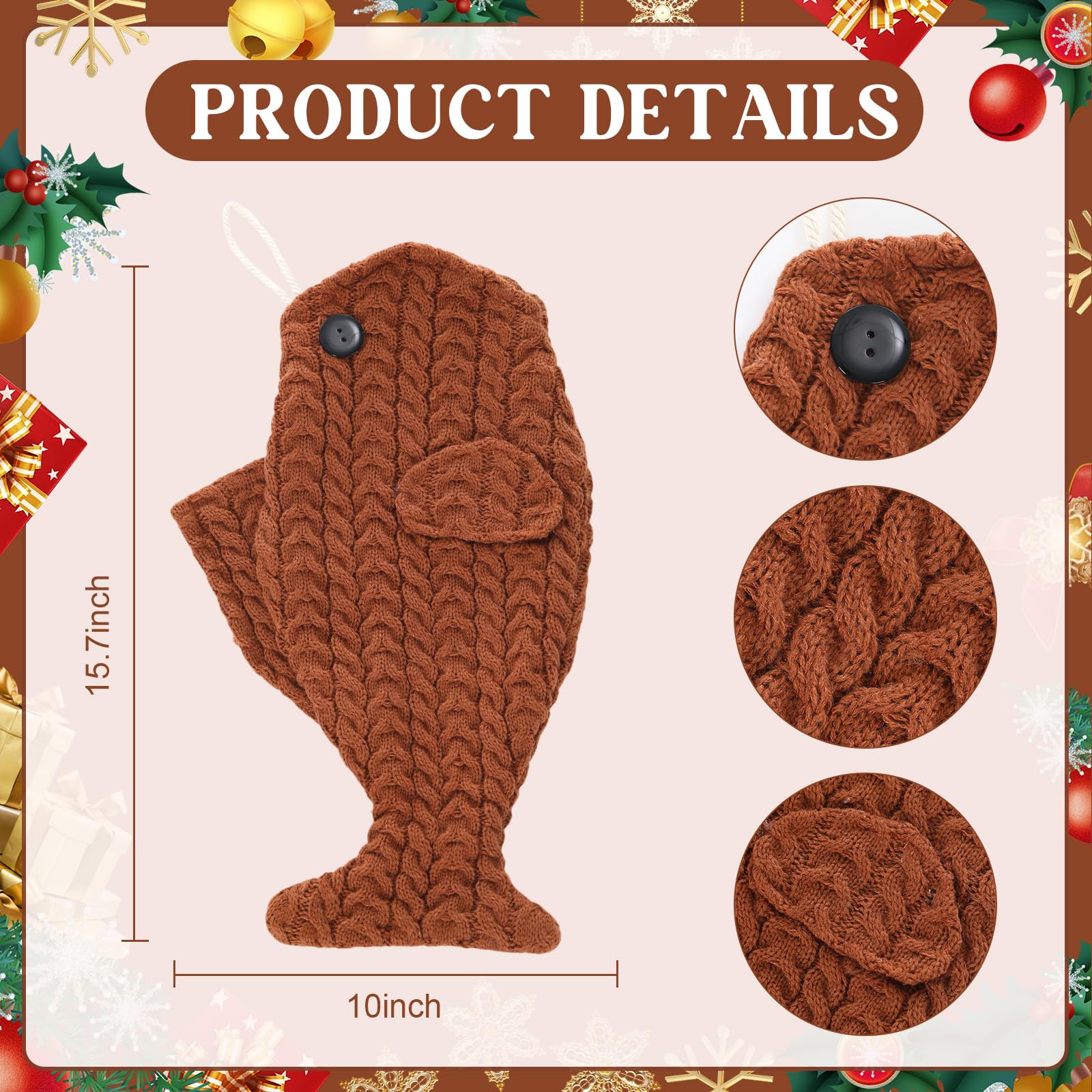 Coume Lot de 3 grandes chaussettes de Noël tricotées de style bohème à suspendre pour cheminée, arbre, cadeau, chaussettes de Noël pour fêtes de Noël (série marron, tricot)