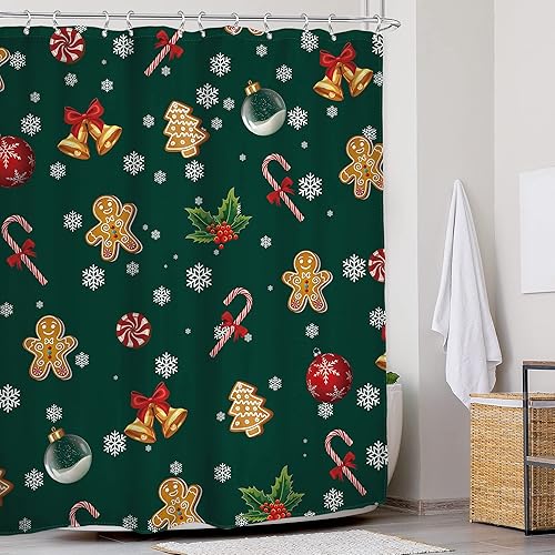 Miniatura 9 de Glawry Cortina de ducha con diseño de árbol de Navidad, copos de nieve azules, renos, nieve, invierno, vacaciones, feliz año nuevo, estética, para