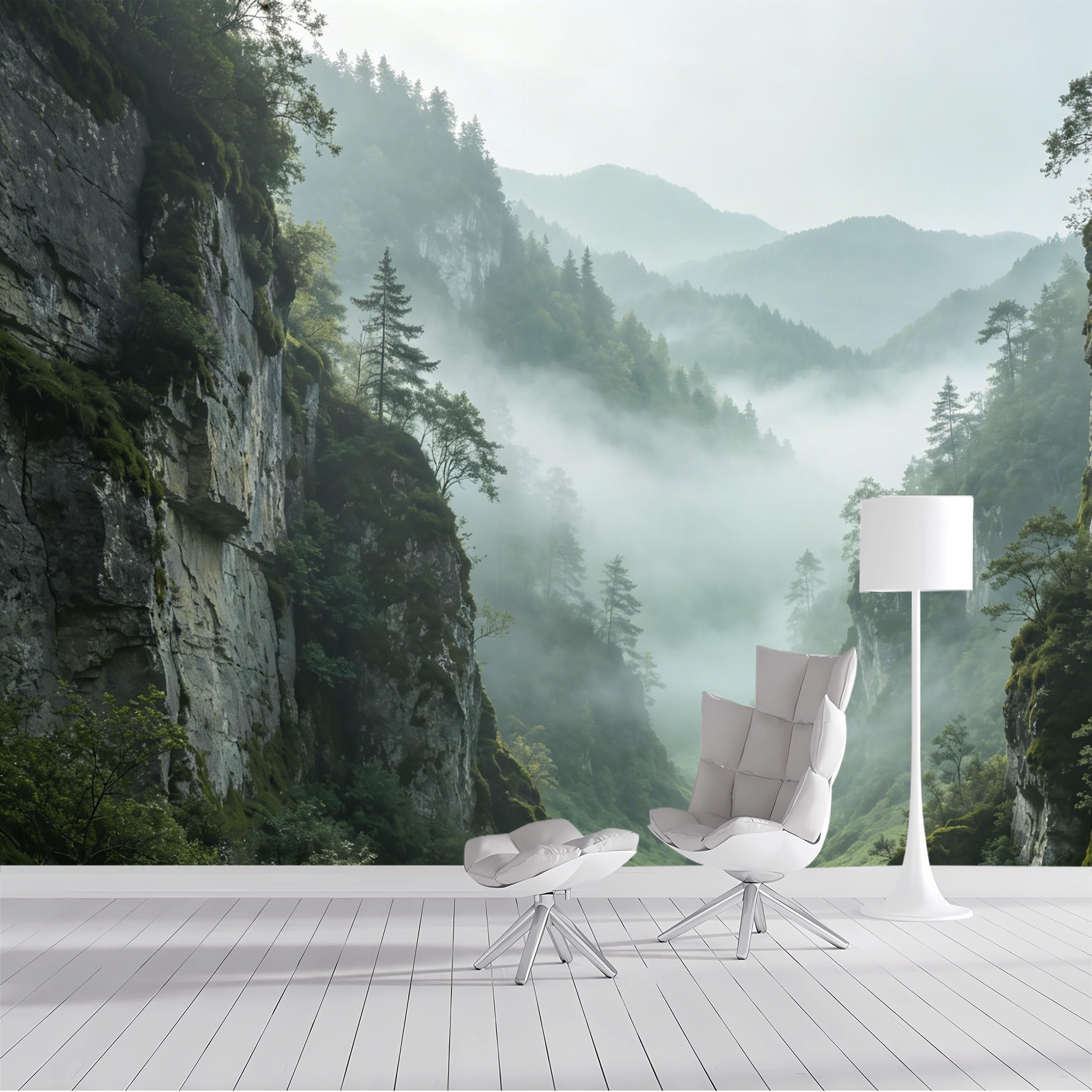 Custom Size Wall Mural Misty Mountain Forest Valley Landscape Nature Scenery Realistic Style SelfAdhesive Wall Fabric Removable Peel and Stick Wallpaper Wall Decor for Living Room Bedroom