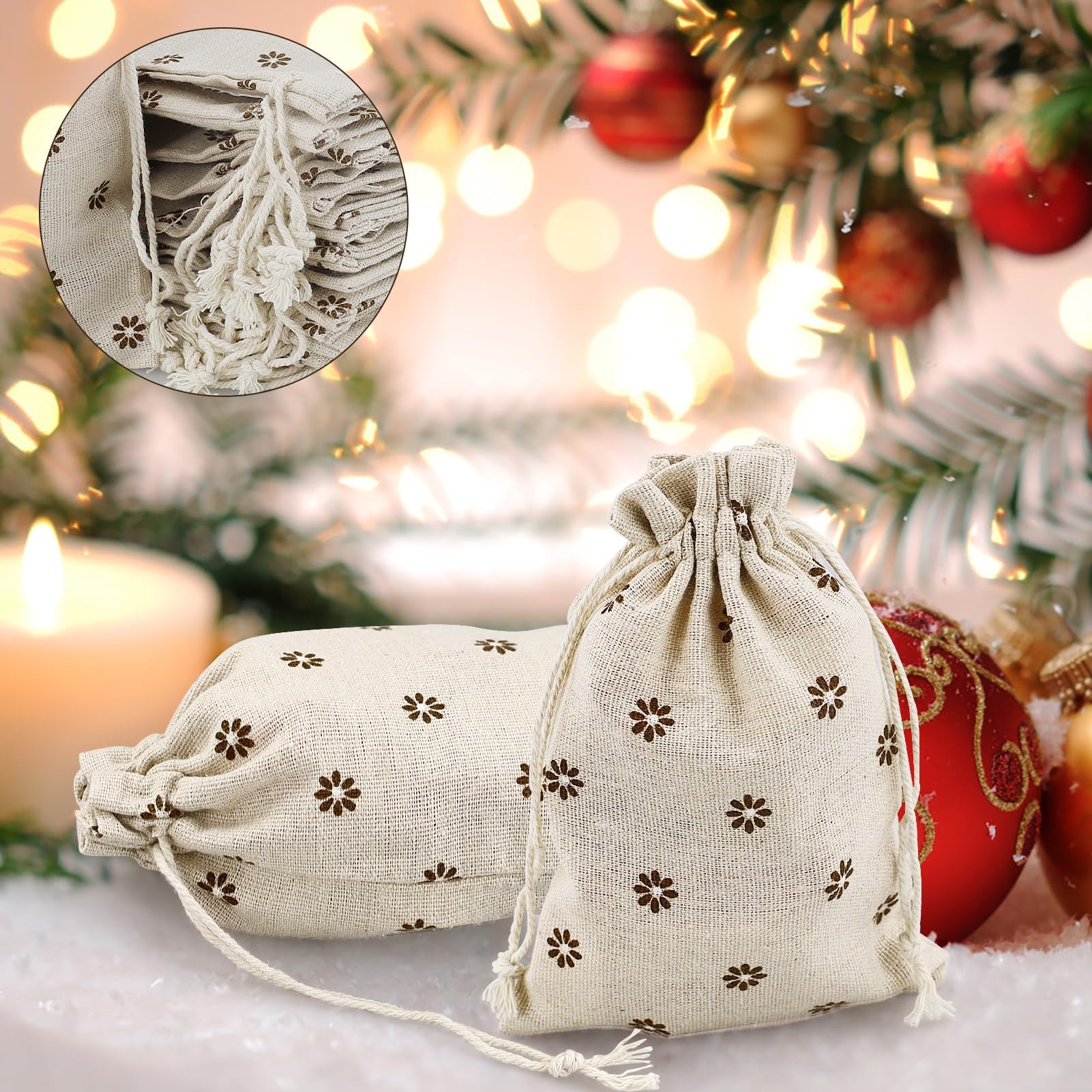 TERRIFI 20 Pack Cotton Drawstring Bags, Linen Bags, Reusable Fabric Small Drawstring Bag, Suitable for Wedding Party Birthday Gifts (13x18 cm)