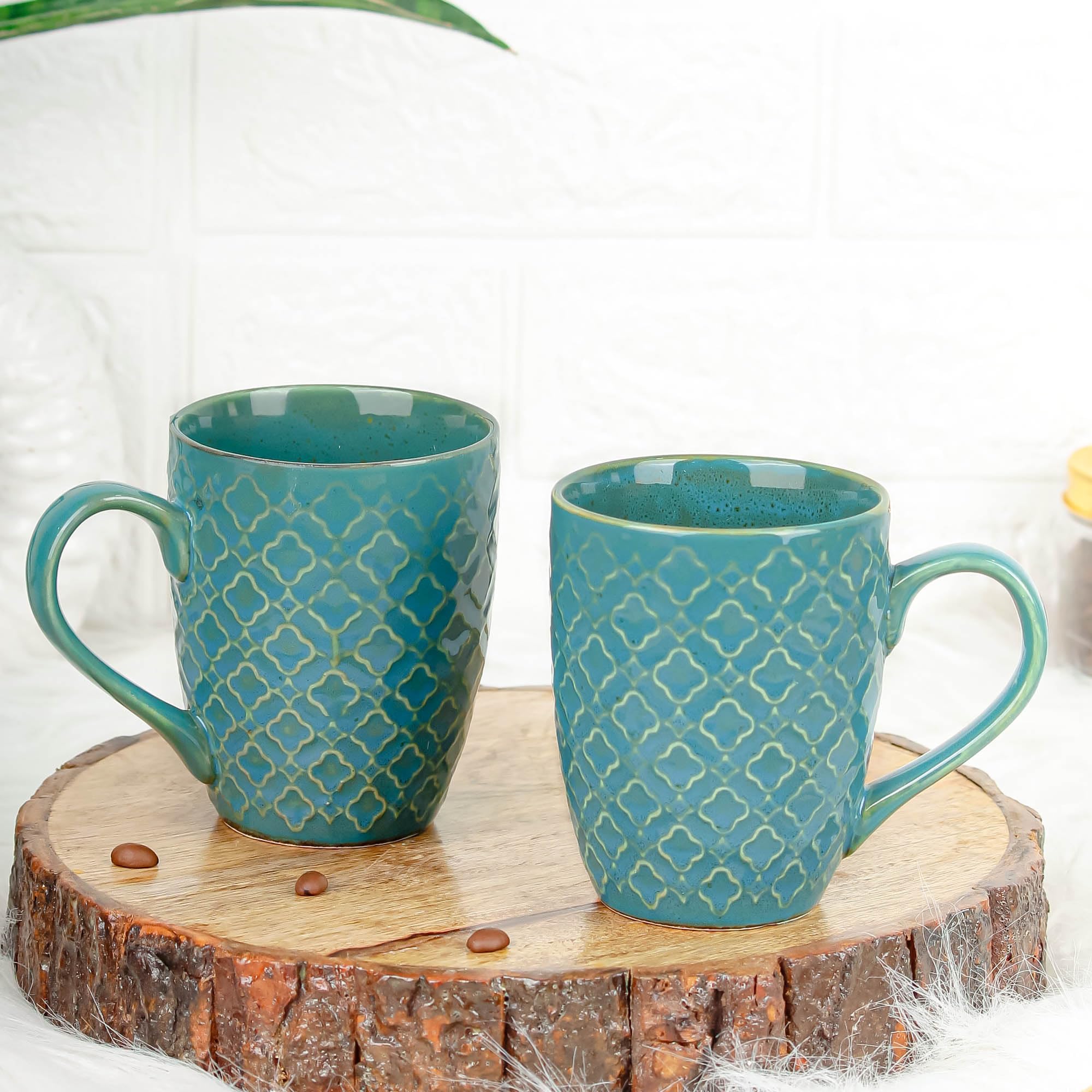 The Earth Store Absinthe Green Coffee Mug Set of 2 Ceramic Mugs to Gift to Best Friend, Tea Mugs, Microwave Safe Coffee Mugs, Ceramic Tea Cups