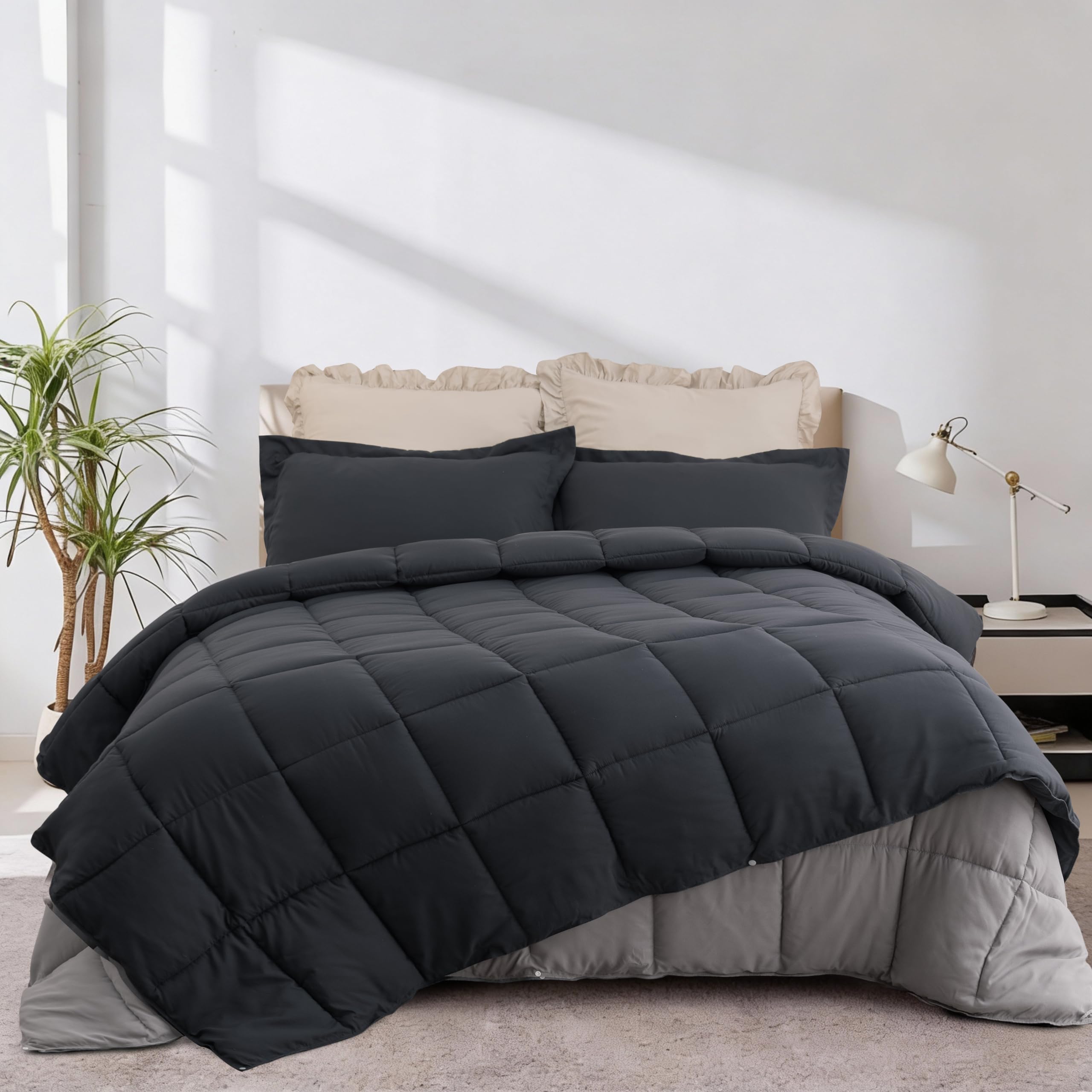 HIG 3-In-1 Grey Reversible Coverless Duvet Single - 135 x 200cm - OEKO-TEX Certified - 4.5 & 10.5 Tog Quilts Which Combine to Create a 15 Tog Bed Duvet with 2 Shams - Machine Washable — image 1