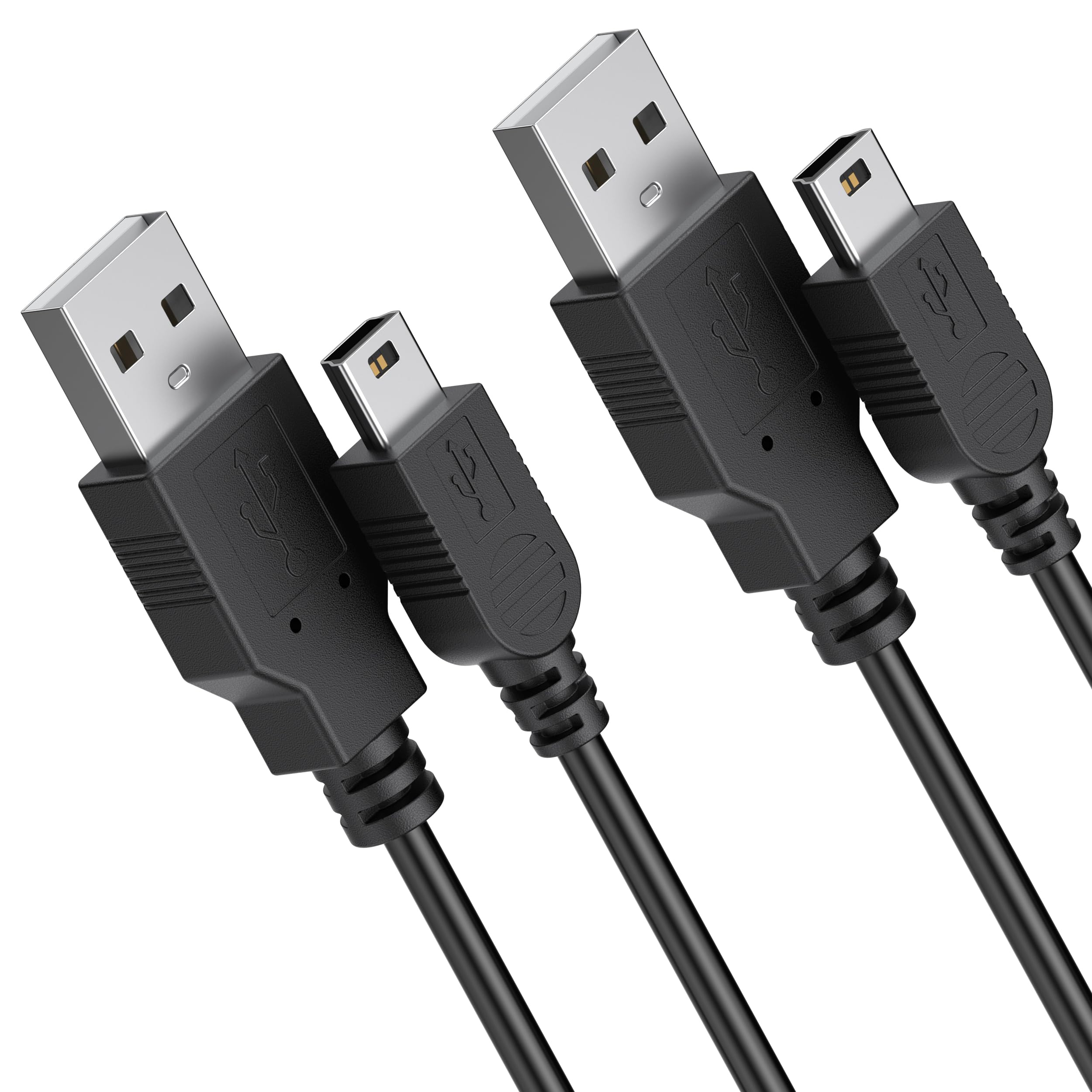 3ft Mini USB Cable, Standard USB 2.0 to Mini-B Cable, Durable USB Mini to USB Charging Cable Compatible with PS3 Controller, MP3 Player, Camera, Dash Cam, Garmin GPS, Hero 3+ (Black+Black)