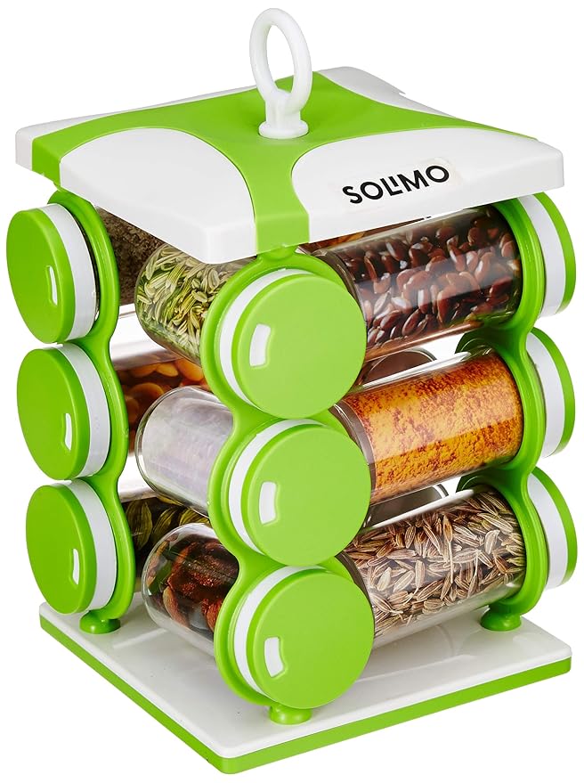 Amazon Brand – Solimo Revolving Plastic Spice Rack set (12 pieces, Silver) at Rs. 349