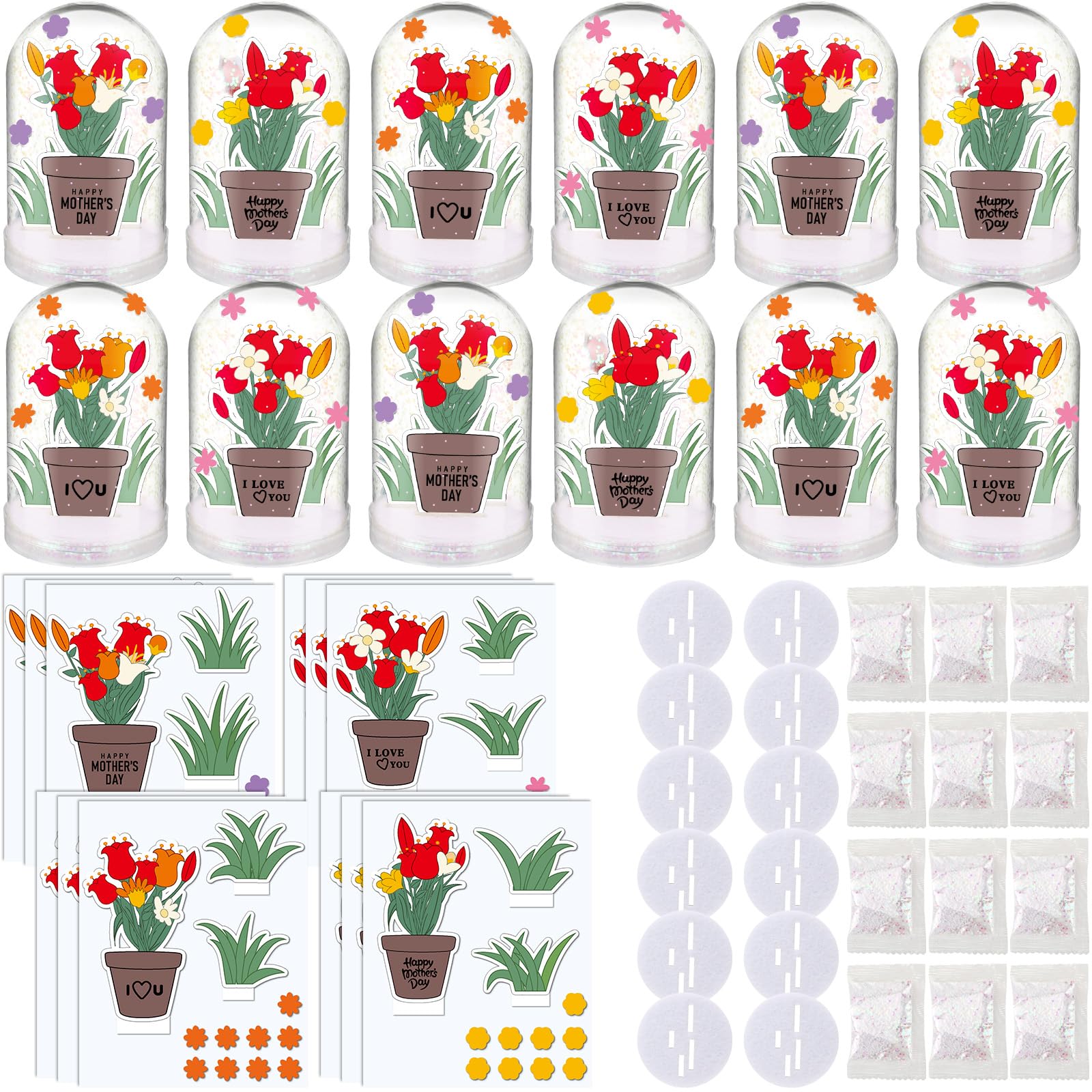 Shappy 12 Set Mother Day Snow Globe Craft Kit for Kids DIY Make Your Own Glitter Plastic Mother Day Snow Globes Kits for Home School Activities