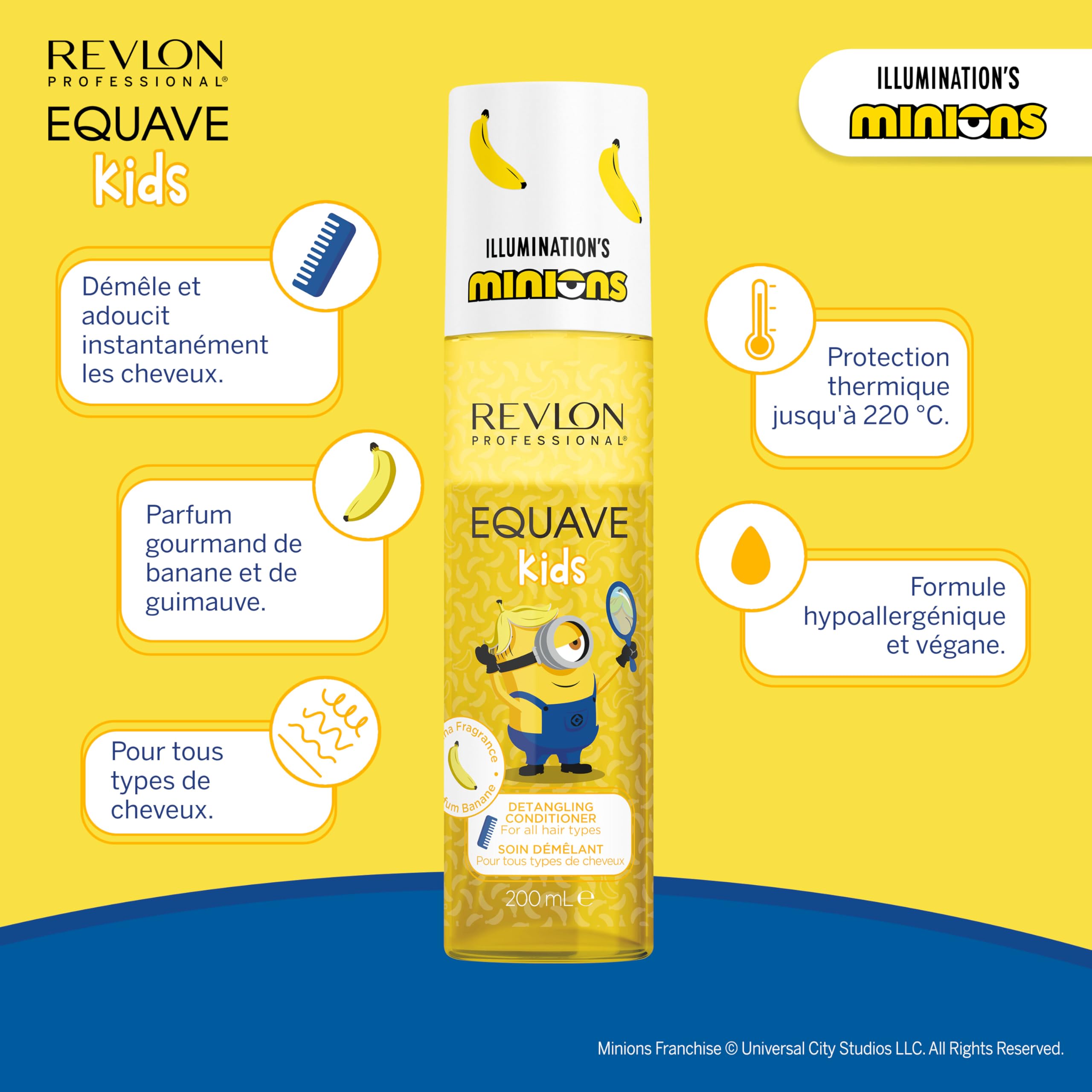 REVLON PROFESSIONAL Equave Kids MINIONS Spray démêlant 200 ml | Sans rinçage, pour tous types de cheveux | Végane | Protection thermique jusqu'à 220 °C | Soin sans rinçage et démêlant pour enfants - 3