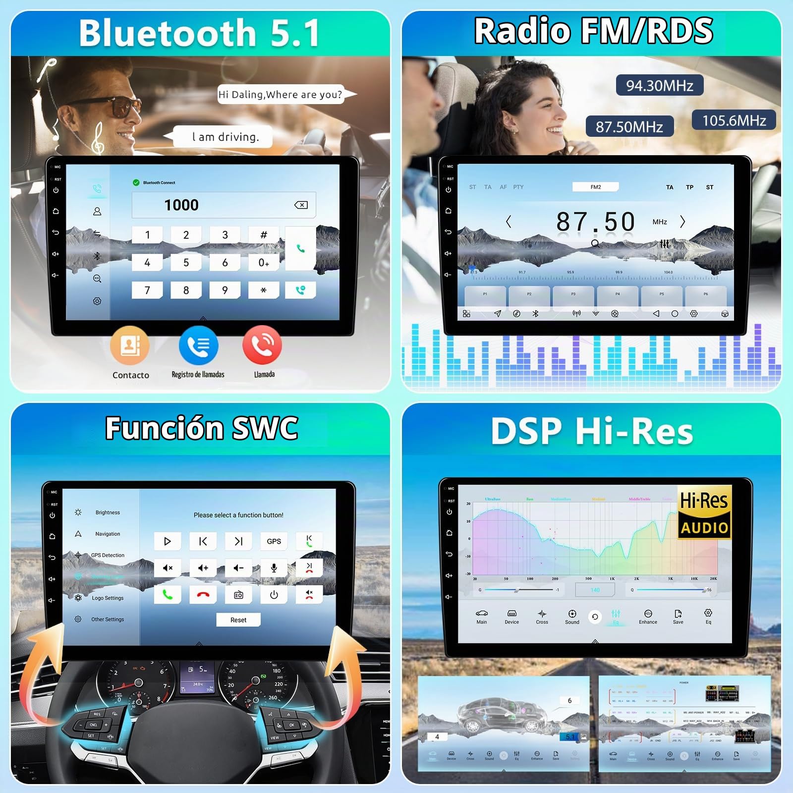 8 Núcleo 1.8GHz 4+64G Qualcomm Chipset 2 DIN Autoradio, 9" Android Radio Kabelloses Carplay/Android Auto Pantalla táctil con GPS/Bluetooth/SWC/FM/RDS/WiFi/USB Radio Receptor+Cámara Trasera