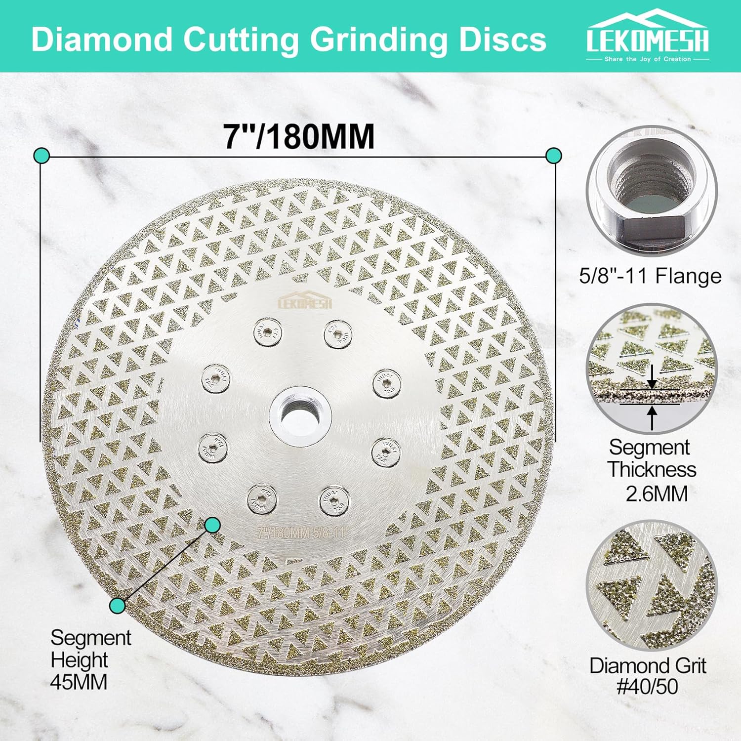 Tile Blade 7"/180mm Diamond Saw Blade for Cutting and Grinding Granite Marble Ceramic Porcelain Tile with 5/8"-11 Flange